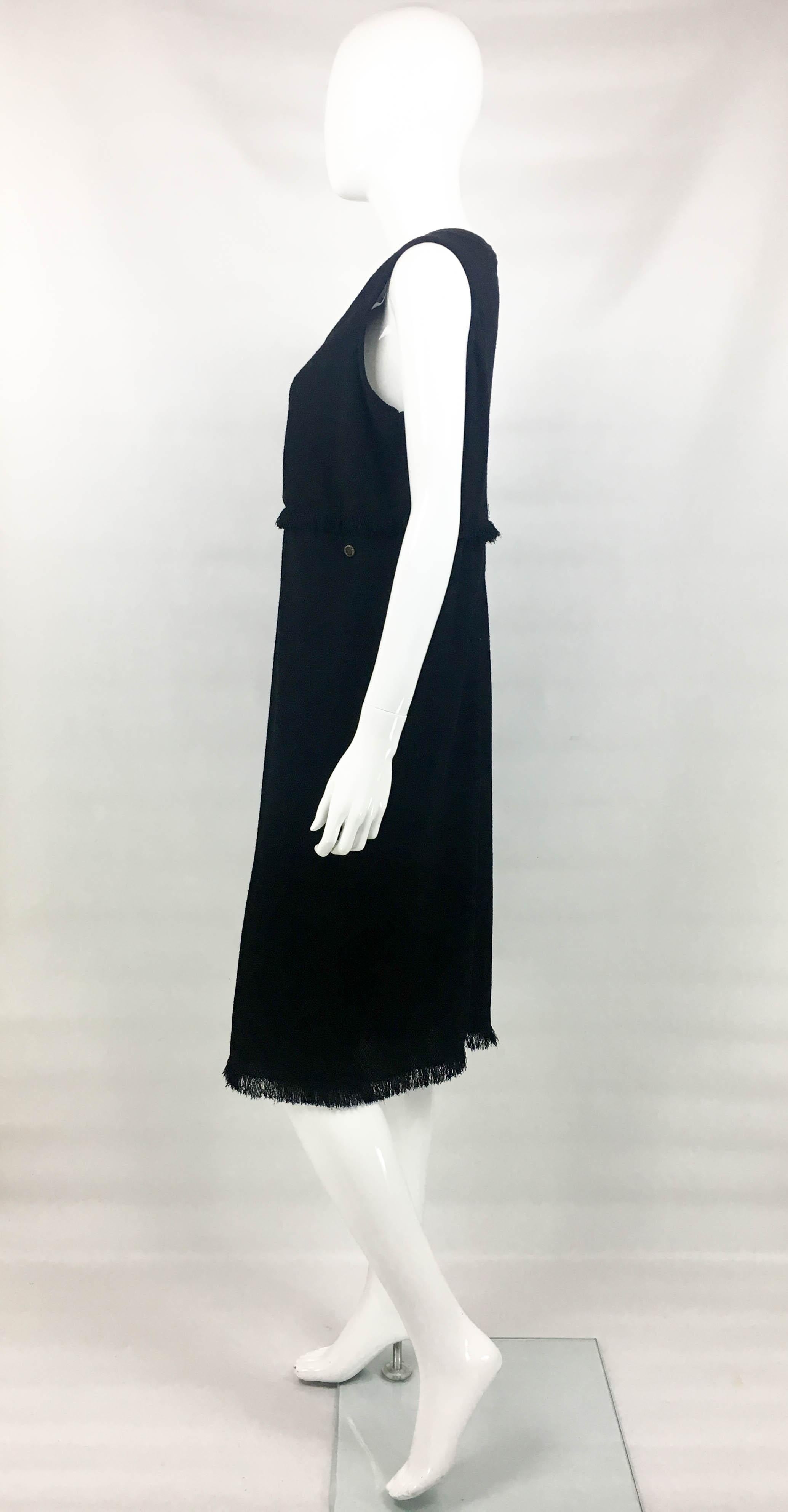 2012 Chanel Black Wool Dress With Fringing Detail For Sale 5