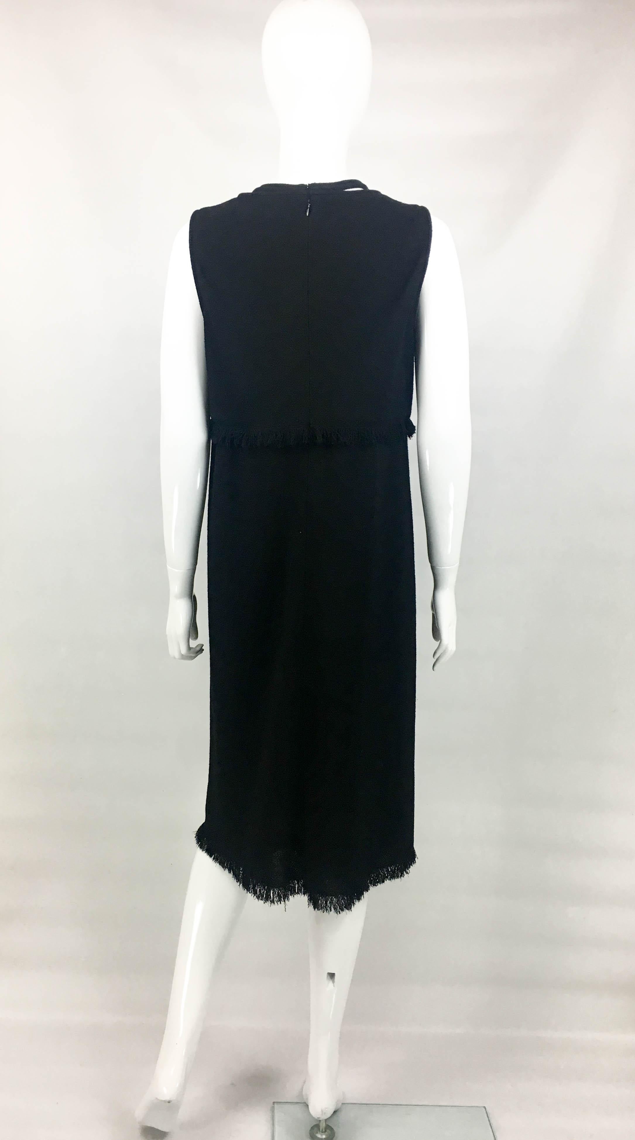 2012 Chanel Black Wool Dress With Fringing Detail For Sale 6