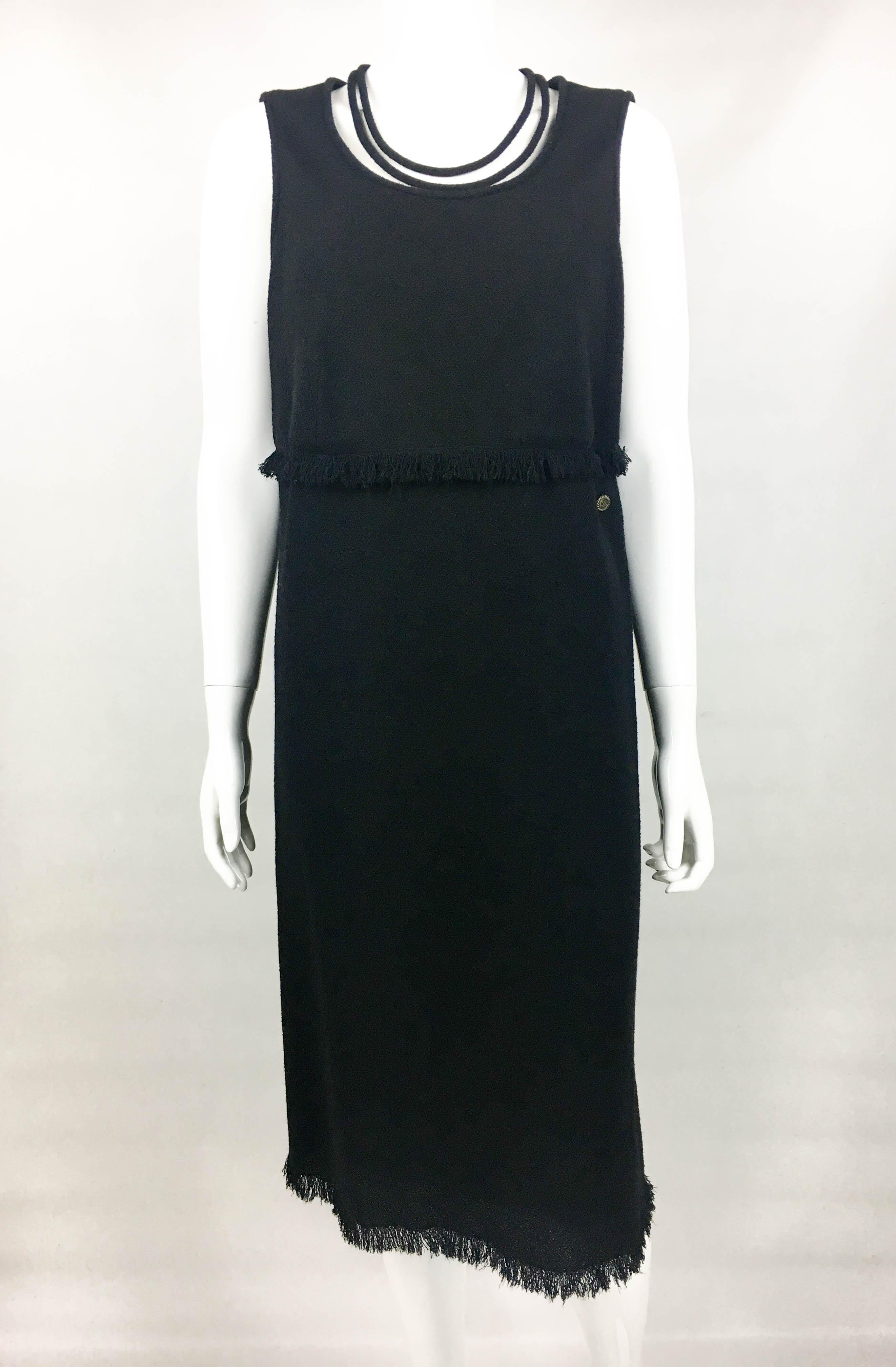 2012 Chanel Black Wool Dress With Fringing Detail In Excellent Condition For Sale In London, Chelsea