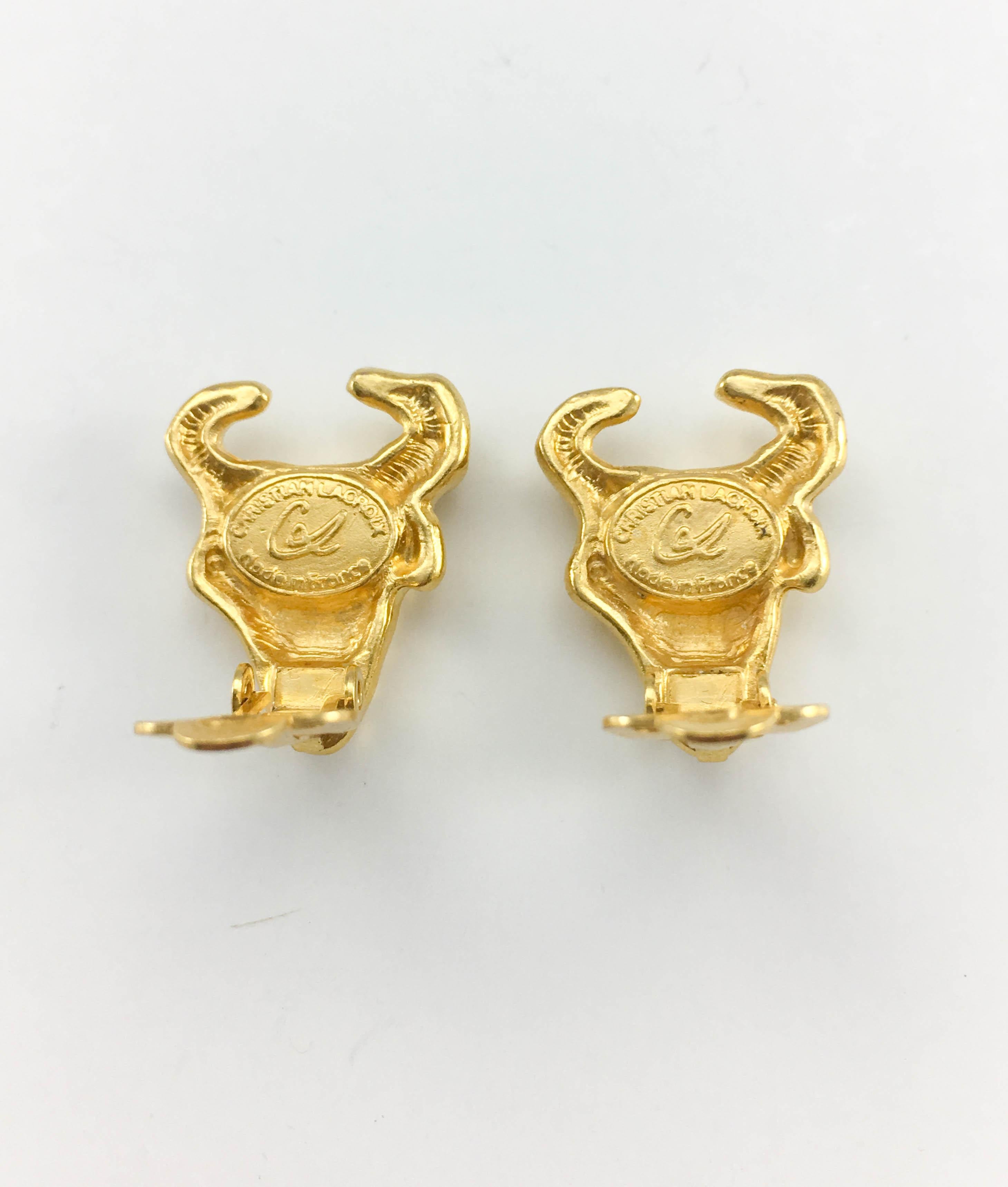 1990s Christian Lacroix Gold-Plated Bull Head Earrings For Sale 4