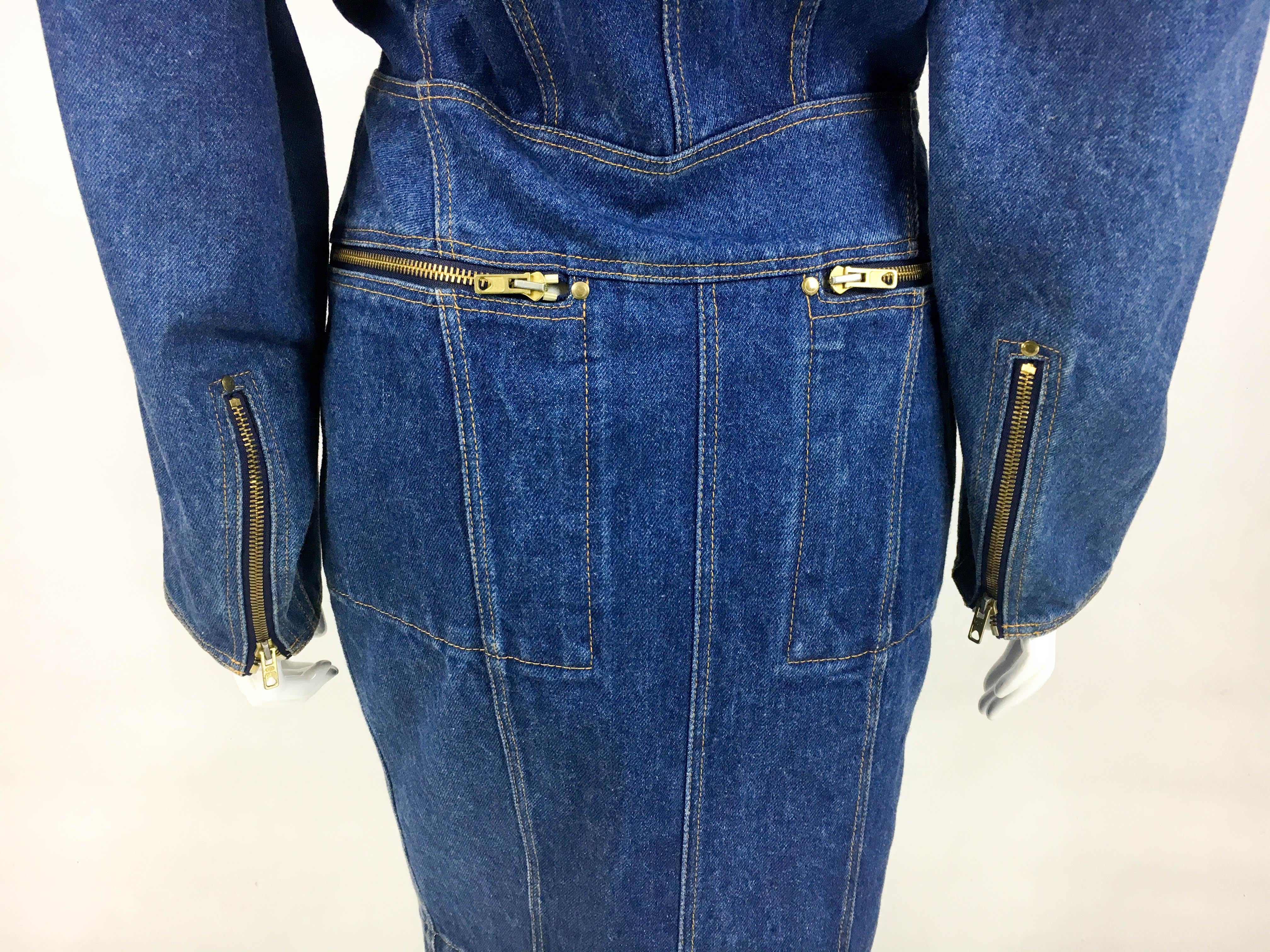 Azzedine Alaia Blue Denim Zipper Dress, 1985  For Sale 5