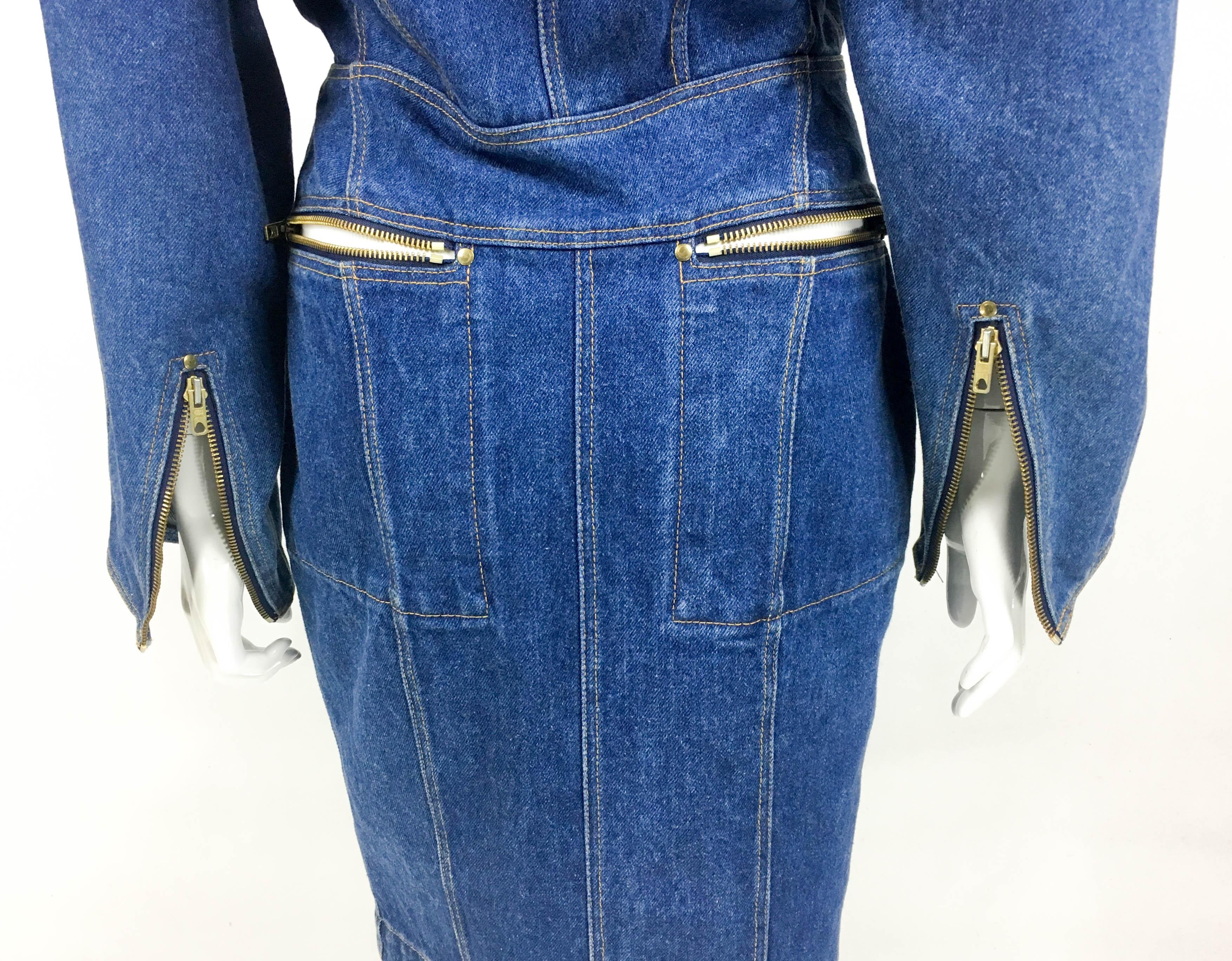 Azzedine Alaia Blue Denim Zipper Dress, 1985  For Sale 6