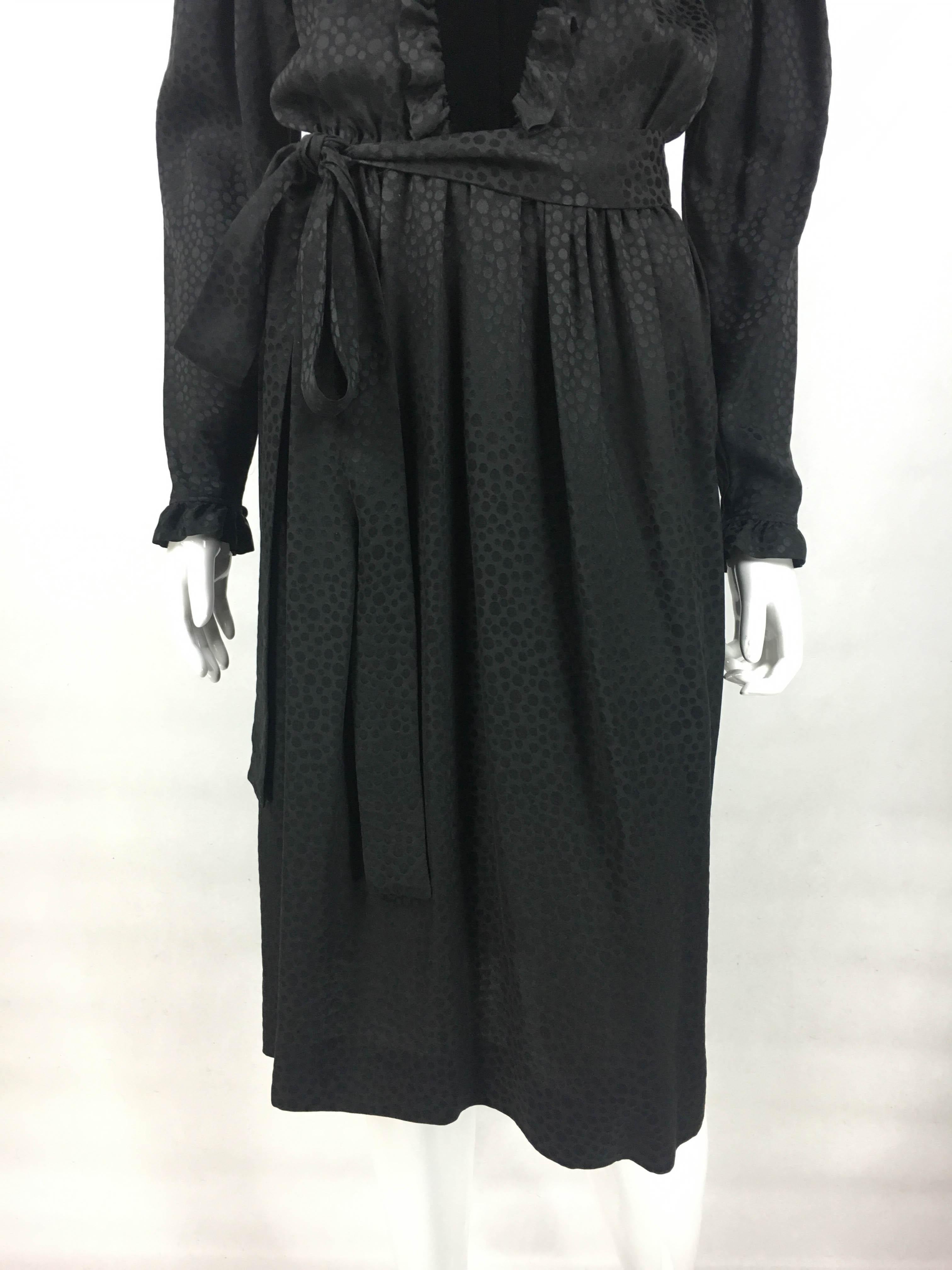 1980's Yves Saint Laurent Black Polka Dot Silk Dress With Ruffles and Velvet For Sale 6
