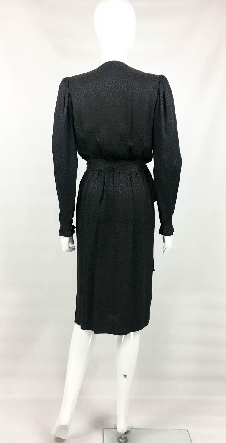 1980's Yves Saint Laurent Black Polka Dot Silk Dress With Ruffles and ...