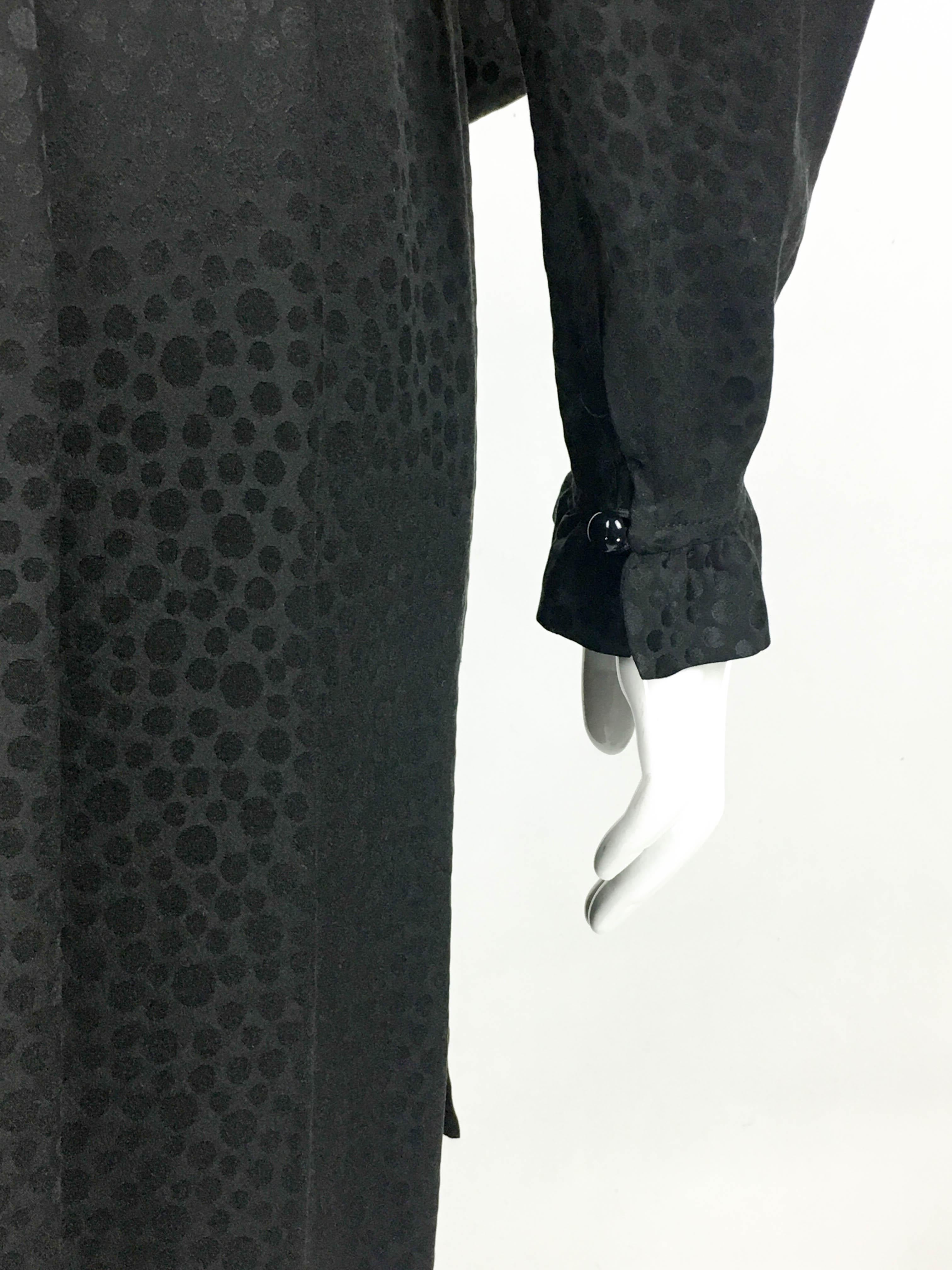 1980's Yves Saint Laurent Black Polka Dot Silk Dress With Ruffles and Velvet For Sale 9