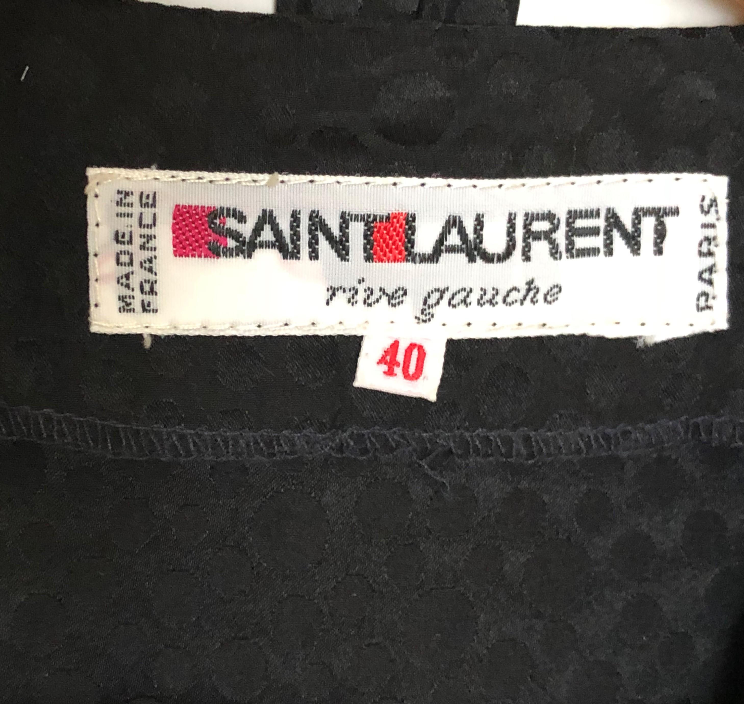 1980's Yves Saint Laurent Black Polka Dot Silk Dress With Ruffles and Velvet For Sale 11