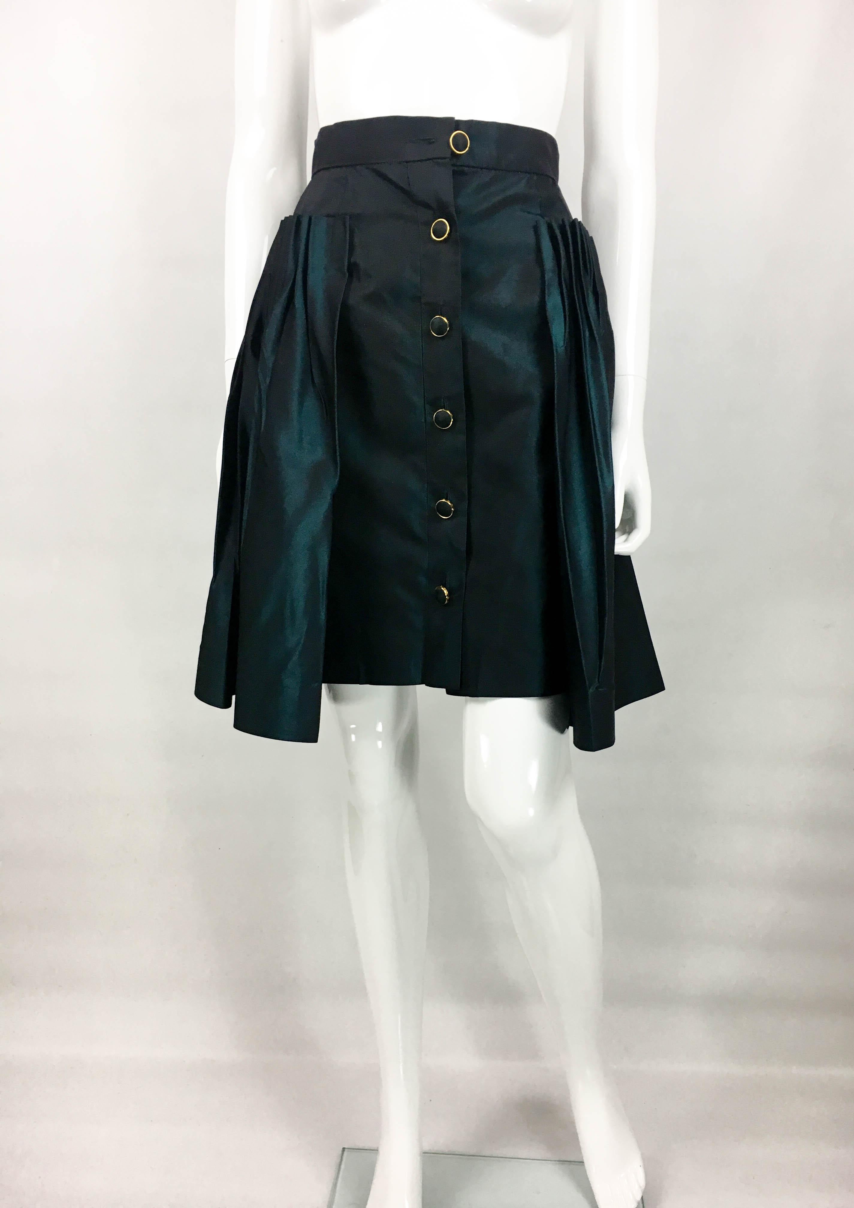 Black Chanel Iridescent Green Silk Skirt, 1990s 