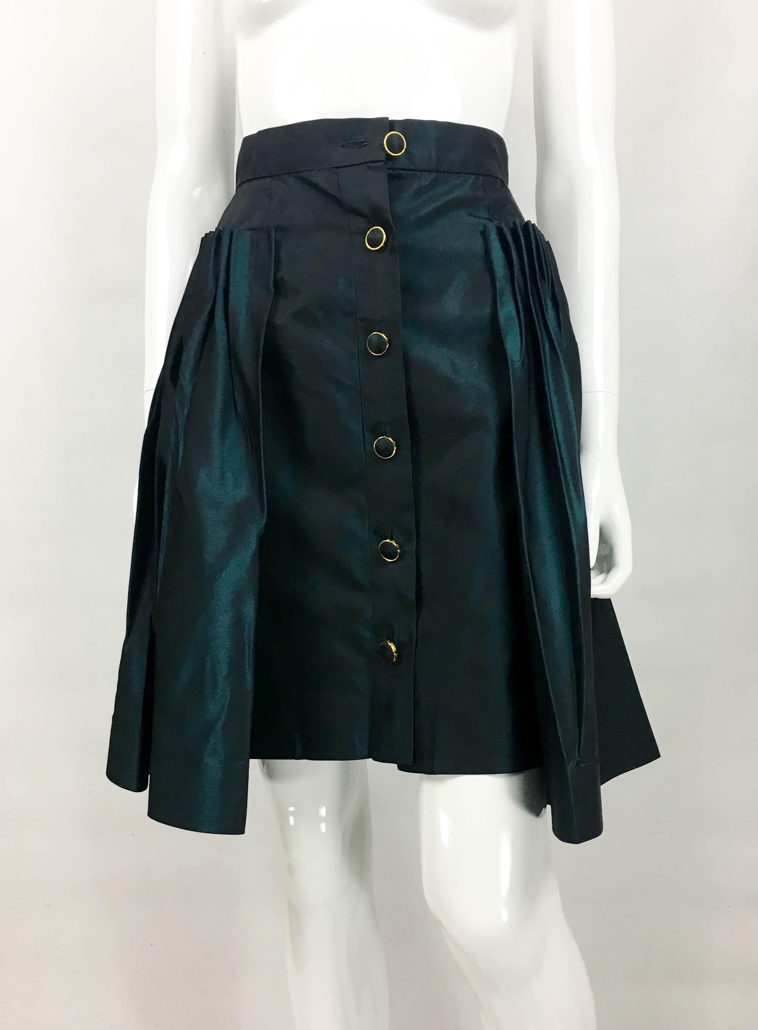 Chanel Iridescent Green Silk Skirt, 1990s  In Excellent Condition In London, Chelsea
