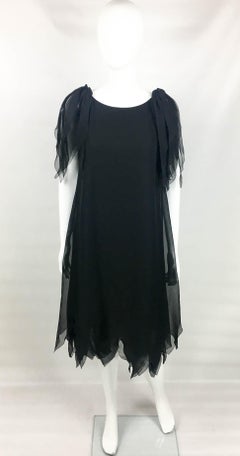 Dior by Marc Bohan Haute Couture Black Silk Chiffon Layered Evening Dress - 1980