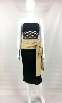 1990's Jean Paul Gaultier Black and Beige With Net Panel Dress