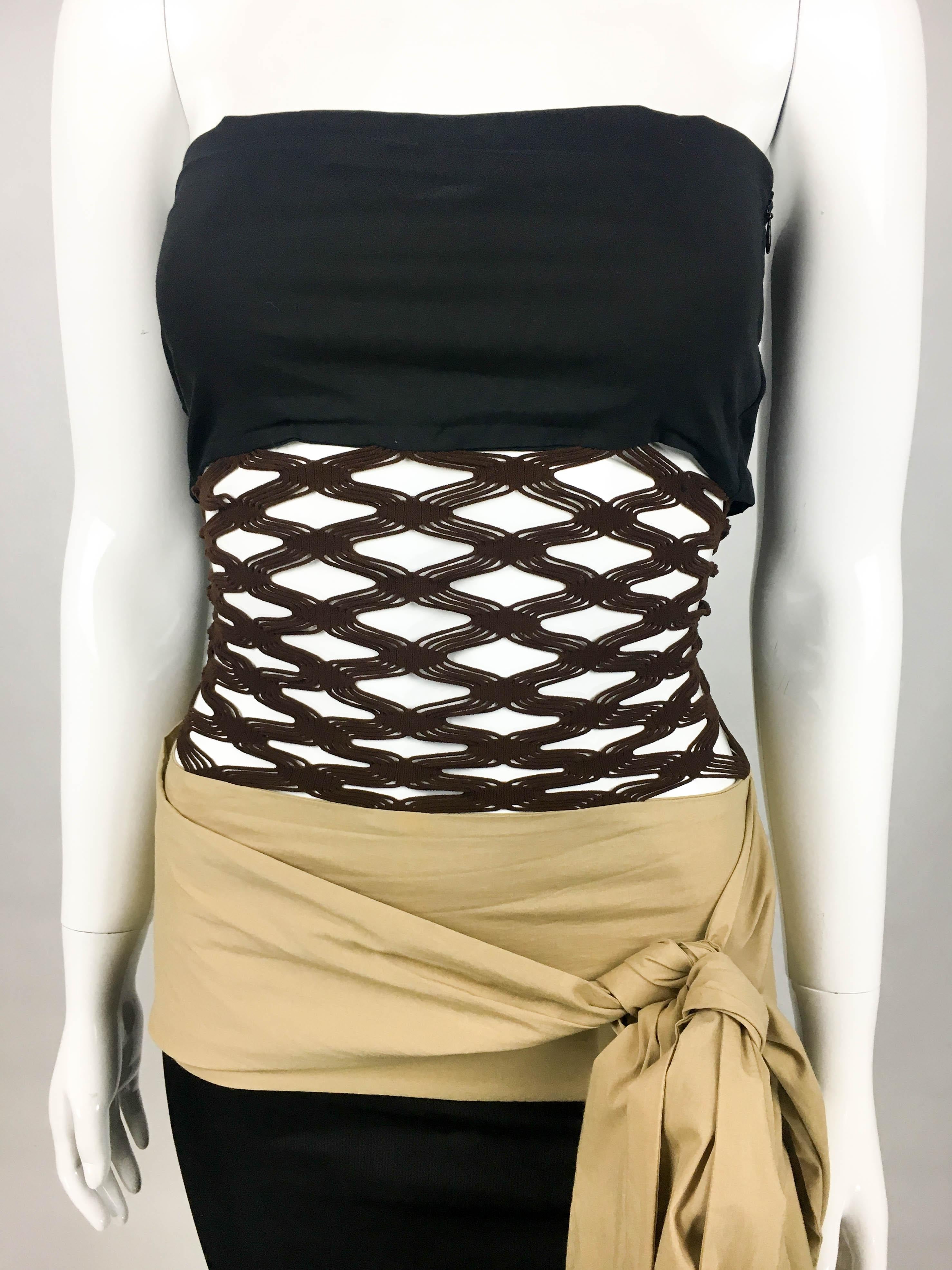 1990's Jean Paul Gaultier Black and Beige With Net Panel Dress For Sale 3