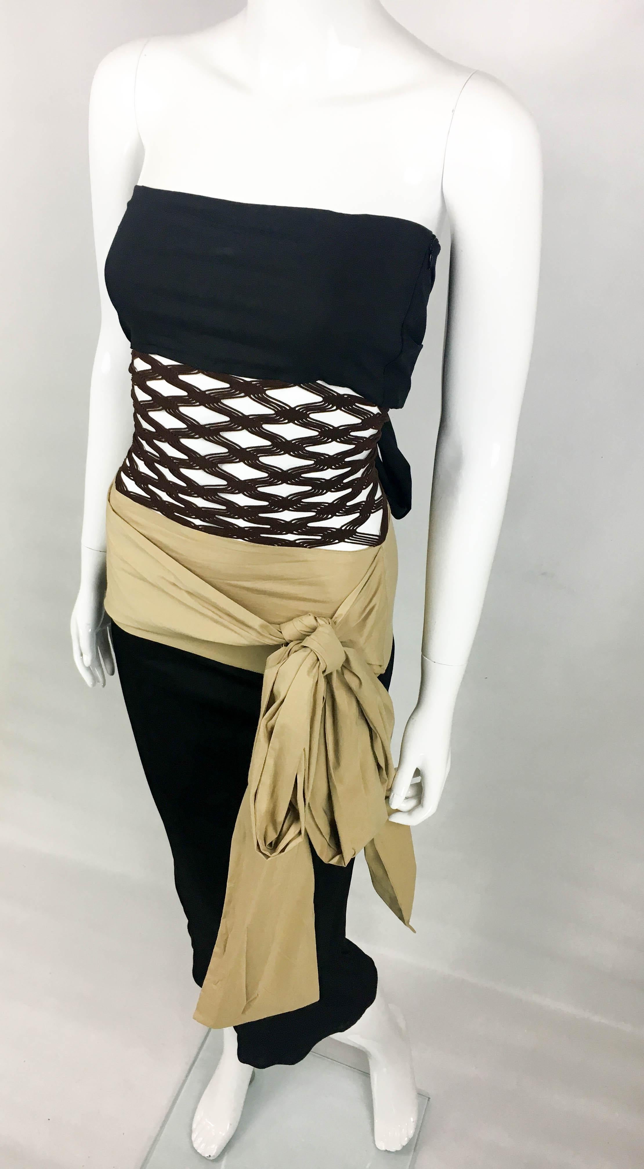 1990's Jean Paul Gaultier Black and Beige With Net Panel Dress For Sale 2