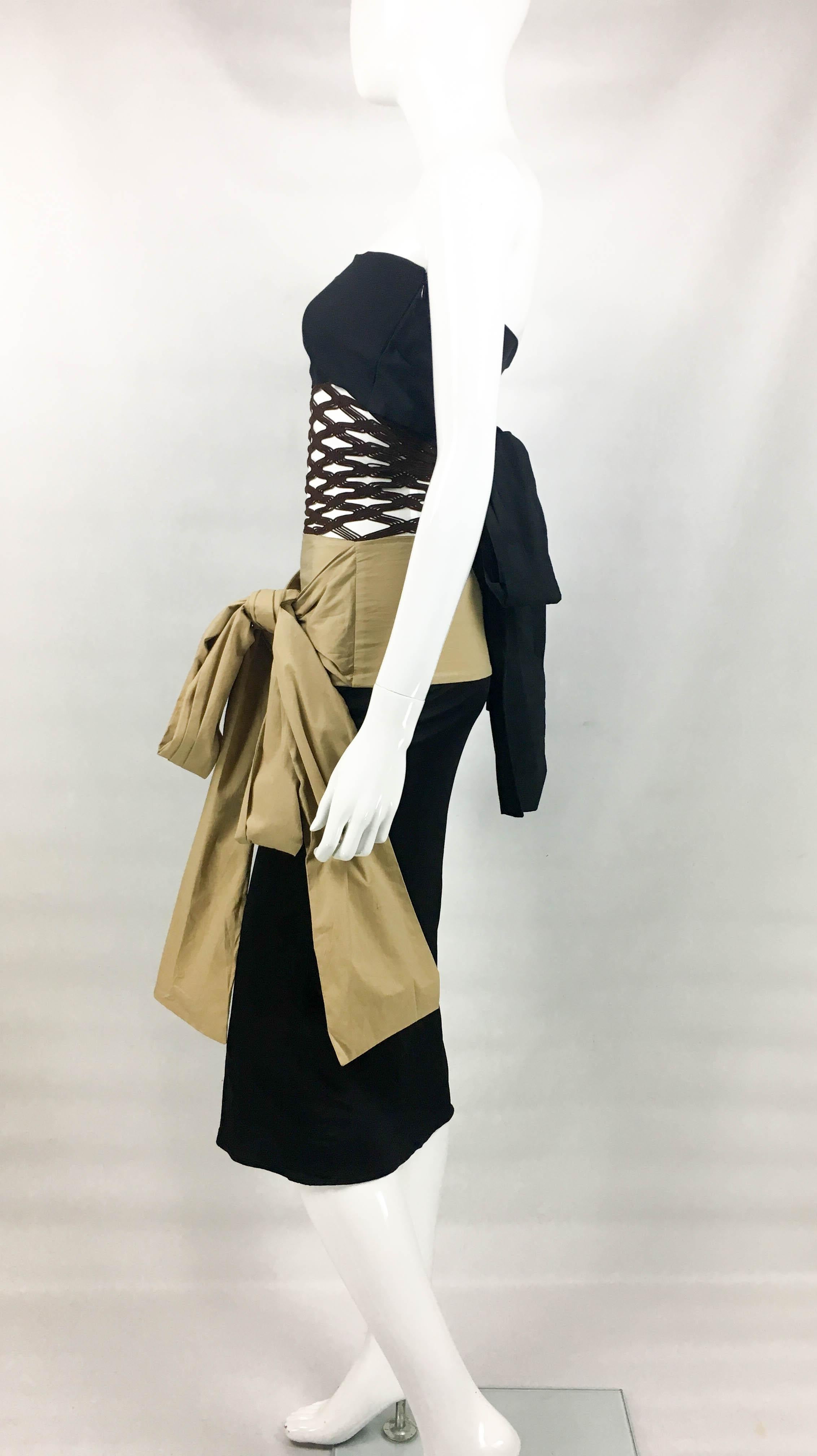 1990's Jean Paul Gaultier Black and Beige With Net Panel Dress For Sale 4