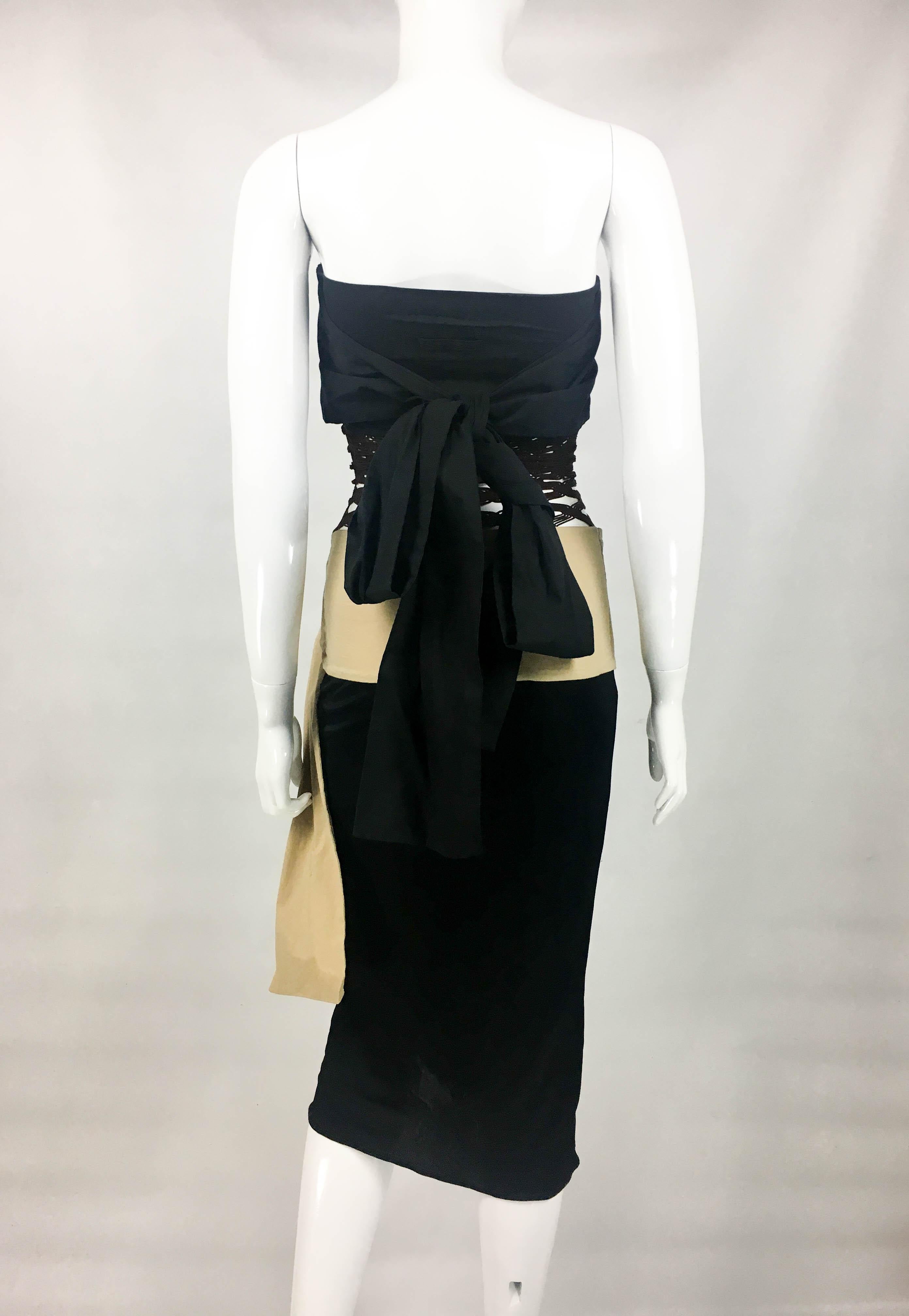 1990's Jean Paul Gaultier Black and Beige With Net Panel Dress For Sale 5