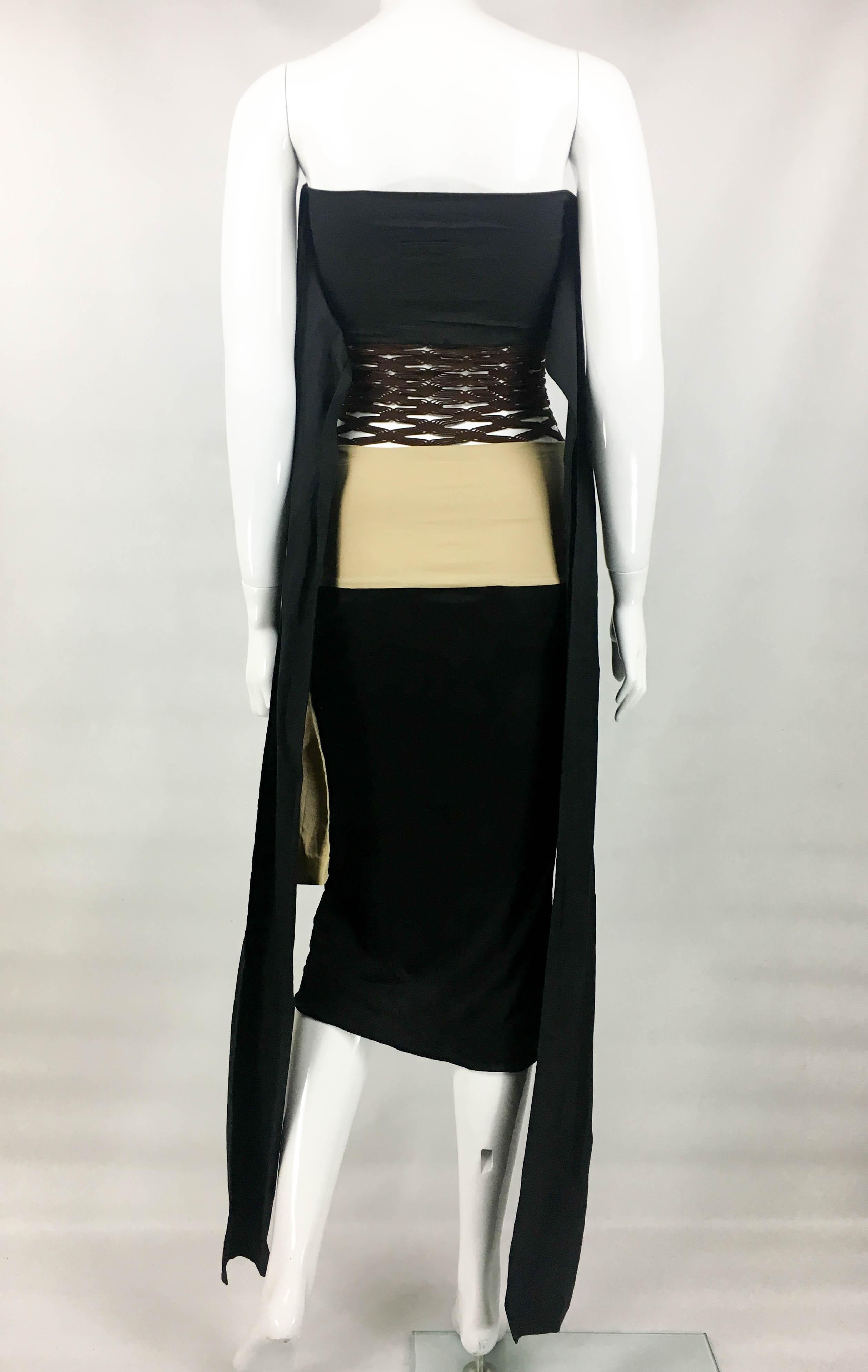 1990's Jean Paul Gaultier Black and Beige With Net Panel Dress For Sale 7