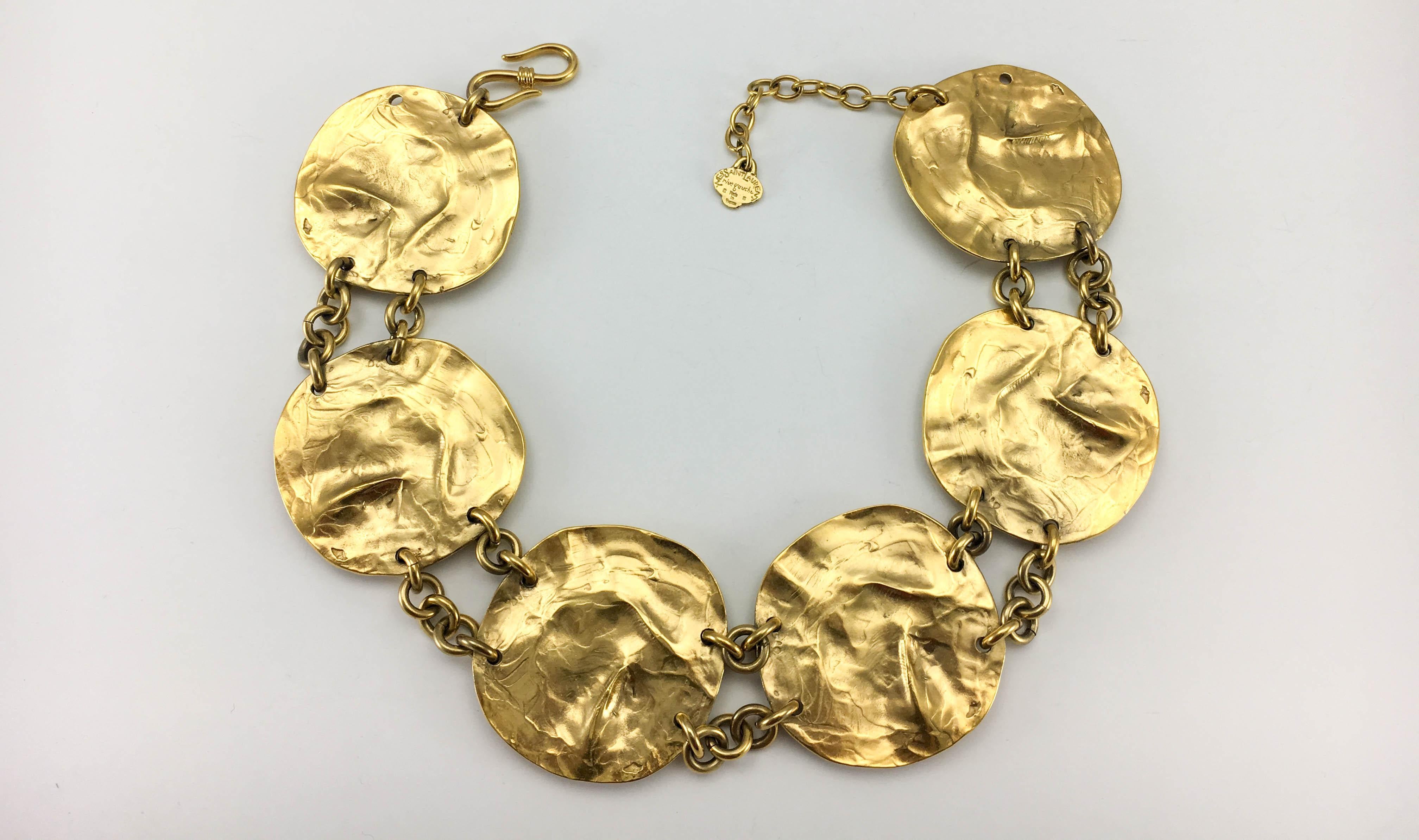 Yves Saint Laurent by Robert Goossens Gold-Plated Disk Necklace, 1989   In Excellent Condition In London, Chelsea
