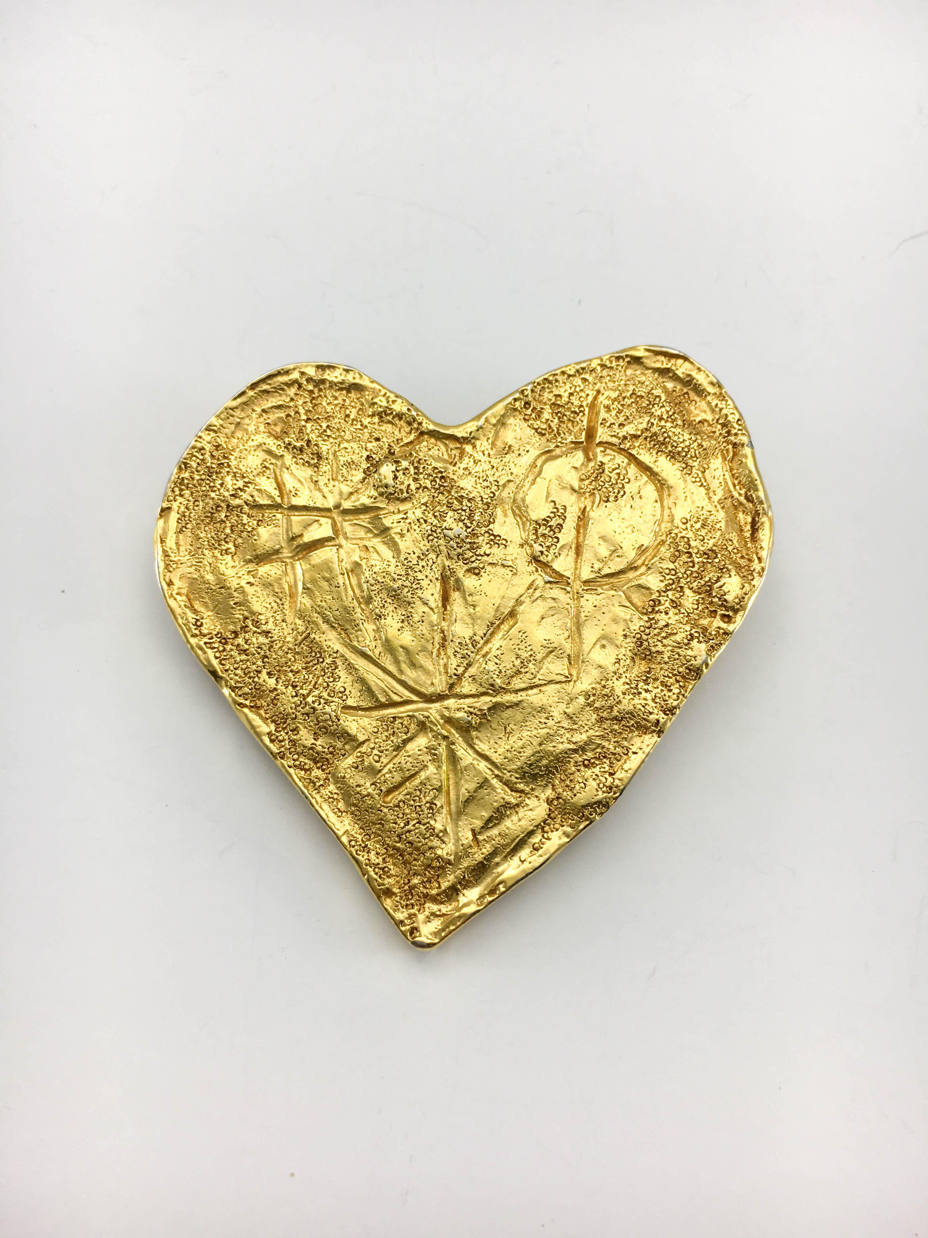 1994 Lacroix Gold-Plated Modernist Heart Brooch, by Goossens In Excellent Condition For Sale In London, Chelsea