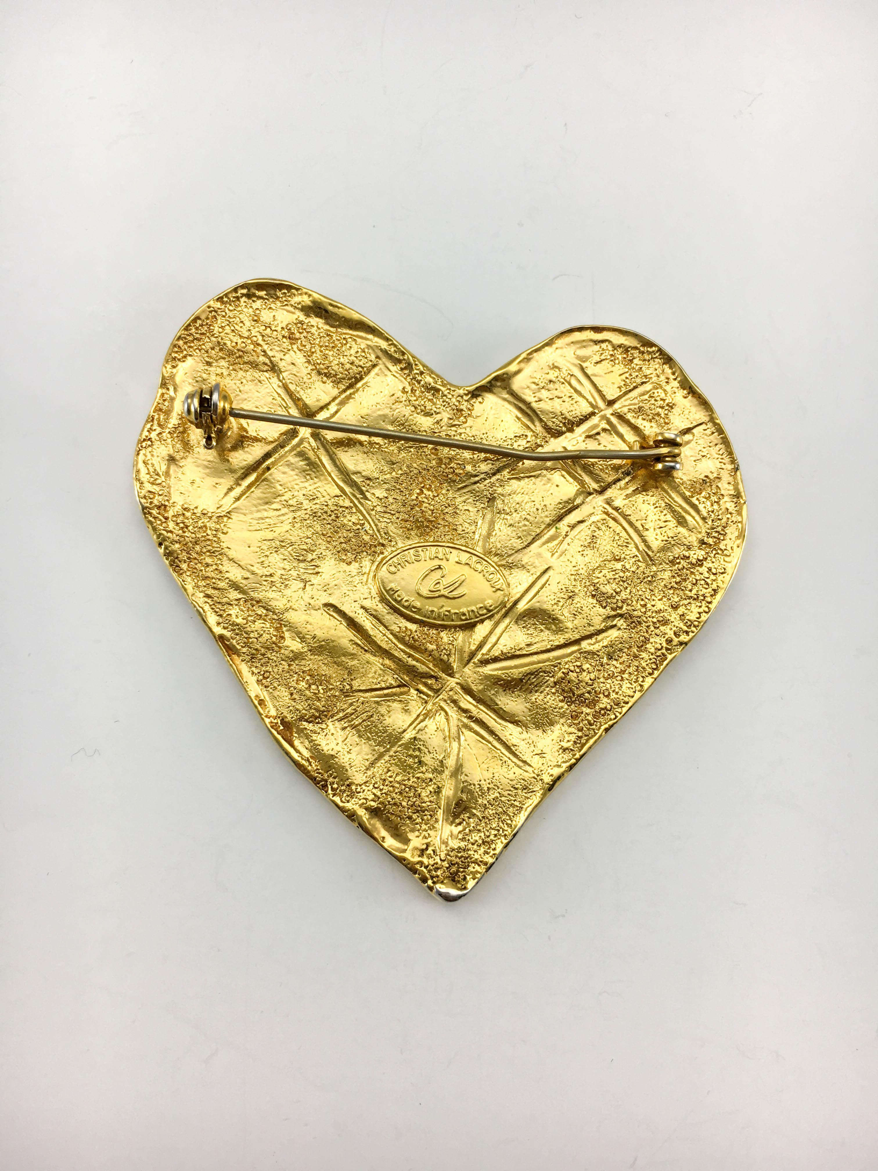 1994 Lacroix Gold-Plated Modernist Heart Brooch, by Goossens For Sale 1