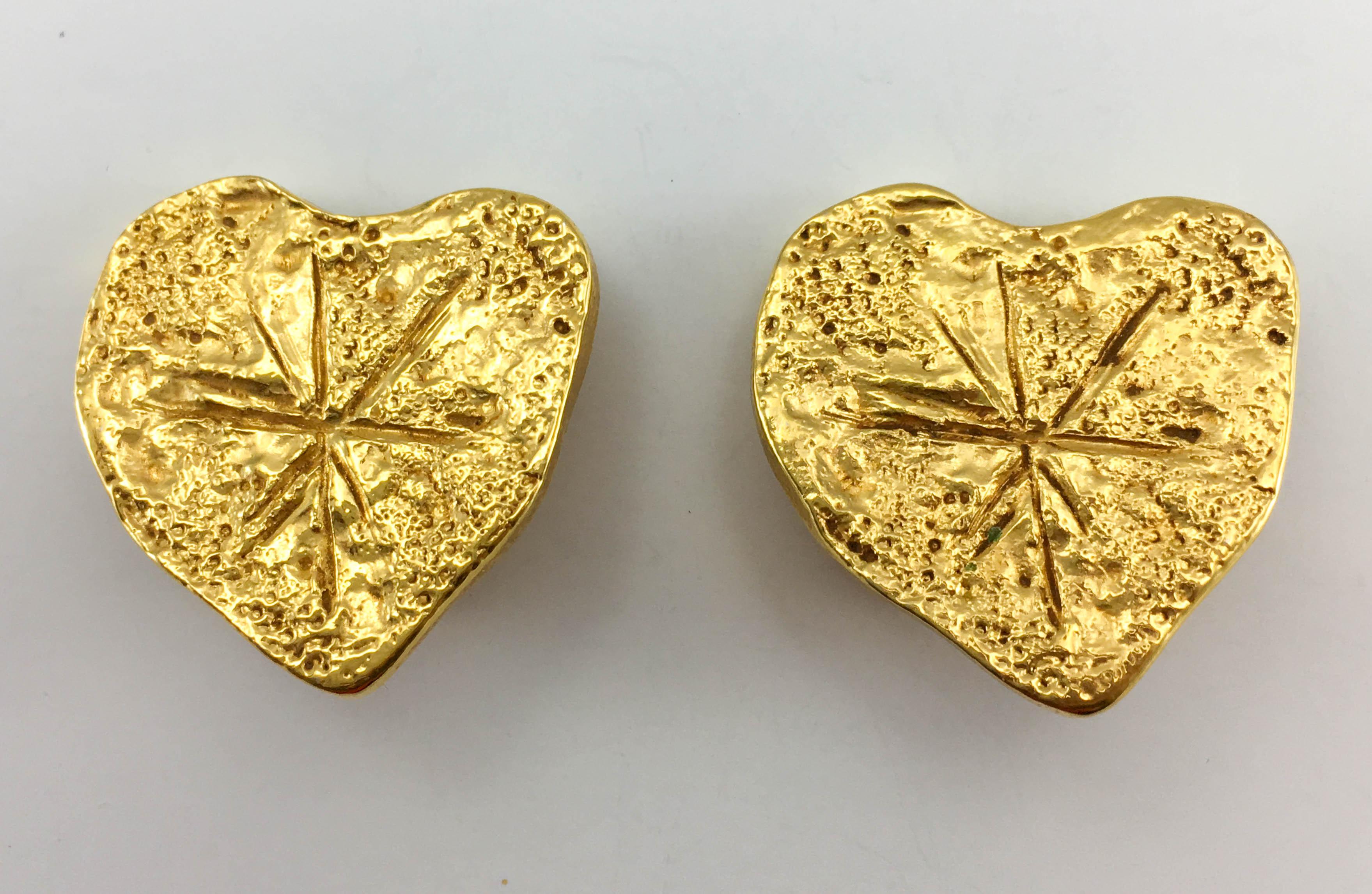 Women's 1994 Christian Lacroix Gold-Plated Modernist Heart Earrings For Sale
