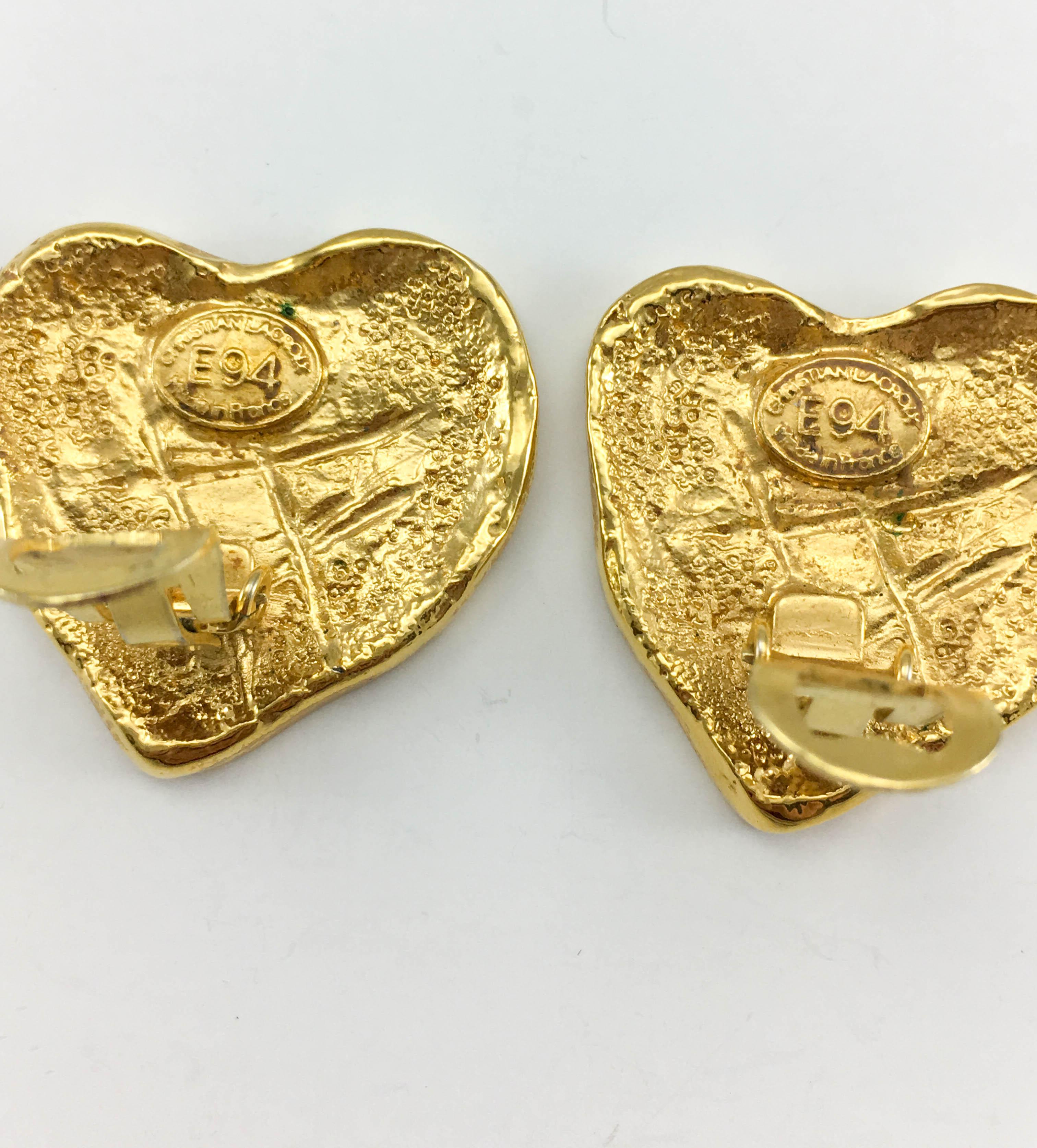 1994 Christian Lacroix Gold-Plated Modernist Heart Earrings For Sale 4