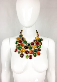 Yves Saint Laurent Haute Couture Chunky Colourful Resin Gem Bib Necklace, 1989