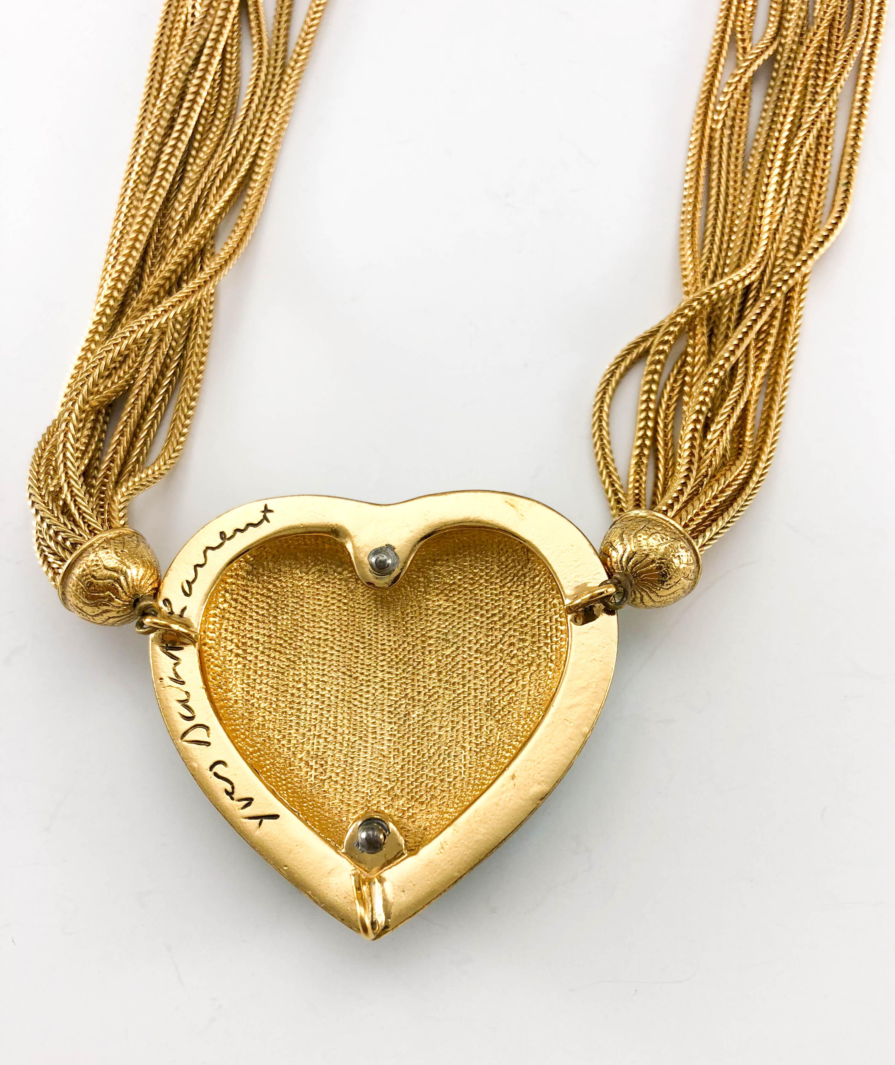 1980's Yves Saint Laurent Green Heart Pendant Necklace For Sale 6