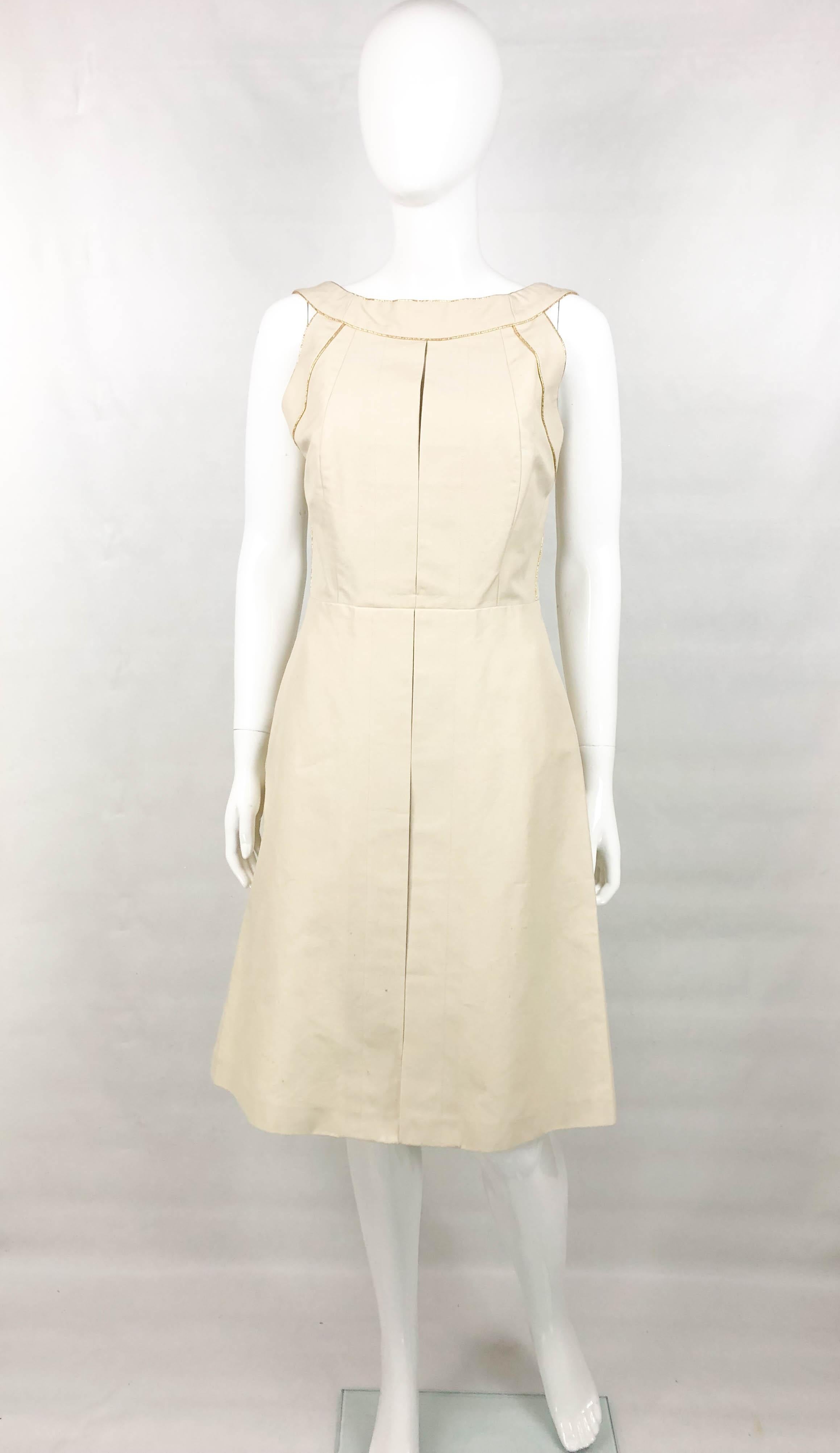 Yves Saint Laurent Cream Cotton Dress With Gold Trim, 2011 In Excellent Condition For Sale In London, Chelsea