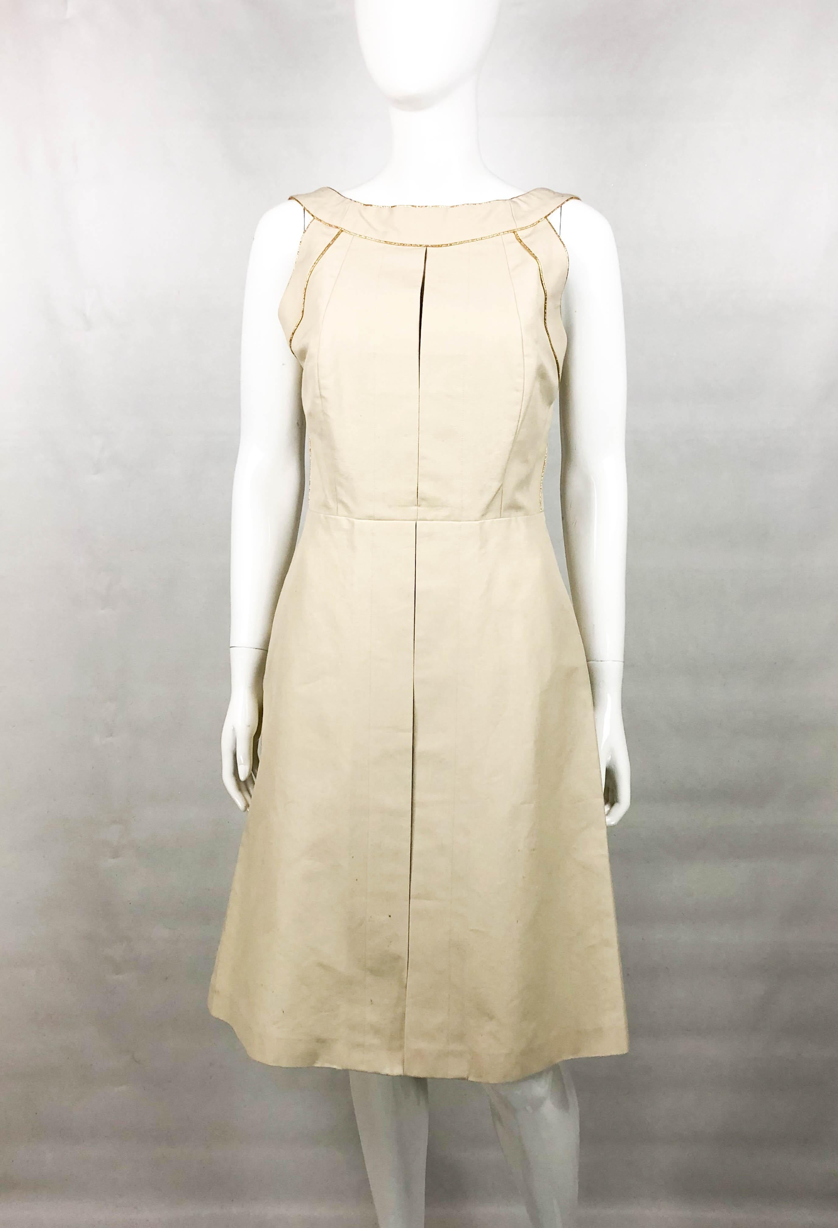 Women's Yves Saint Laurent Cream Cotton Dress With Gold Trim, 2011 For Sale