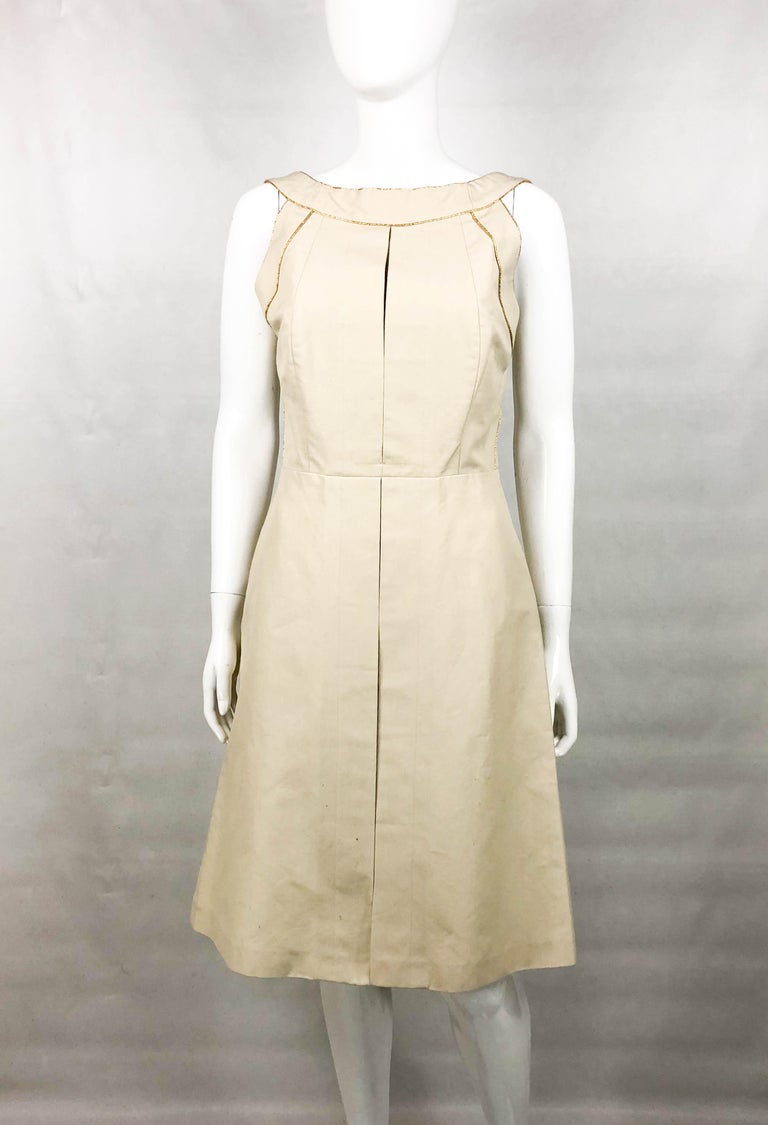 Yves Saint Laurent Cream Cotton Dress With Gold Trim, 2011 For Sale at