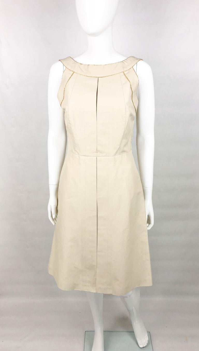 Yves Saint Laurent Cream Cotton Dress With Gold Trim, 2011 For Sale at ...