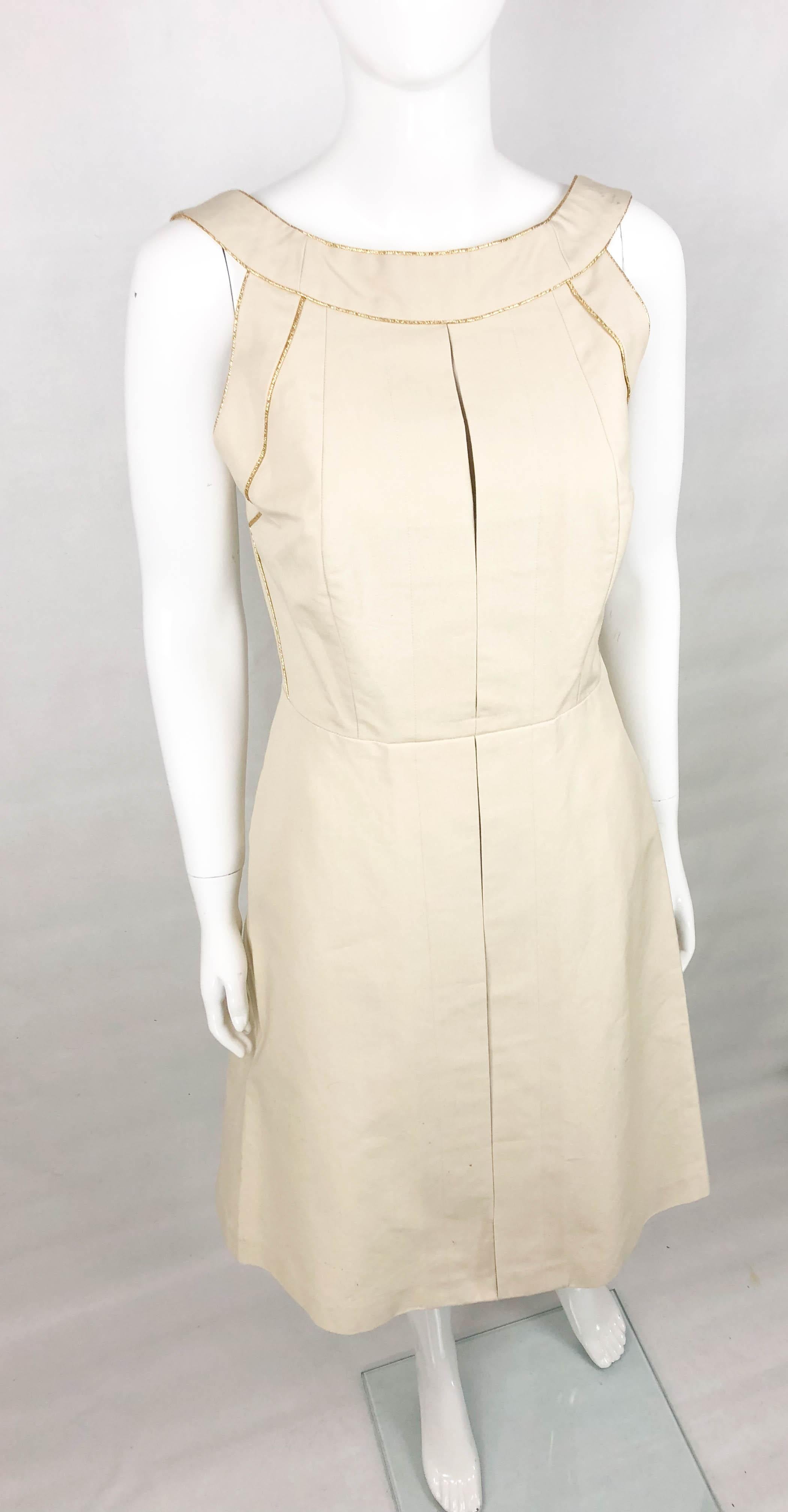 Yves Saint Laurent Cream Cotton Dress With Gold Trim, 2011 For Sale 5