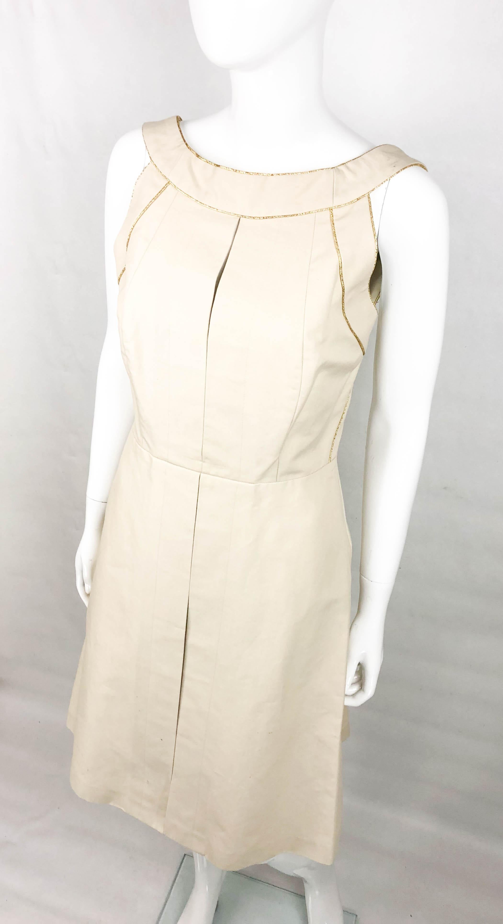 Yves Saint Laurent Cream Cotton Dress With Gold Trim, 2011 For Sale 6