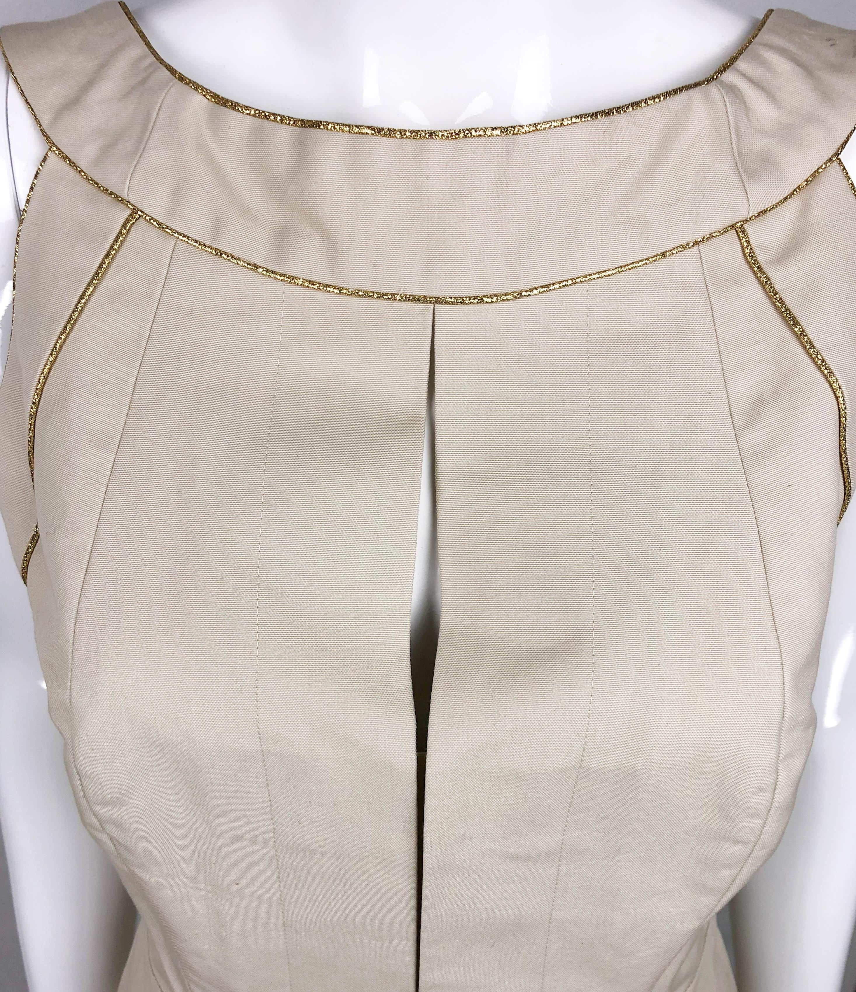 Yves Saint Laurent Cream Cotton Dress With Gold Trim, 2011 For Sale 4