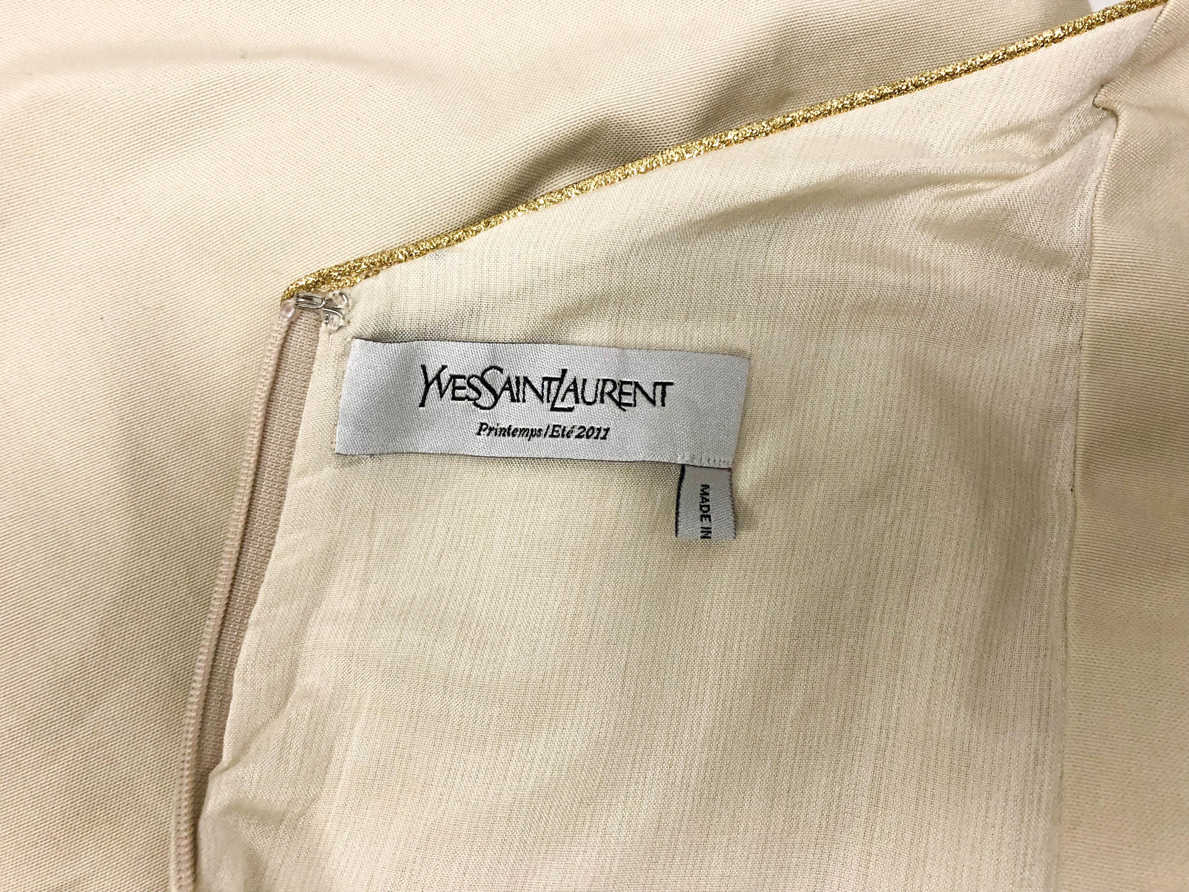 Yves Saint Laurent Cream Cotton Dress With Gold Trim, 2011 For Sale 10