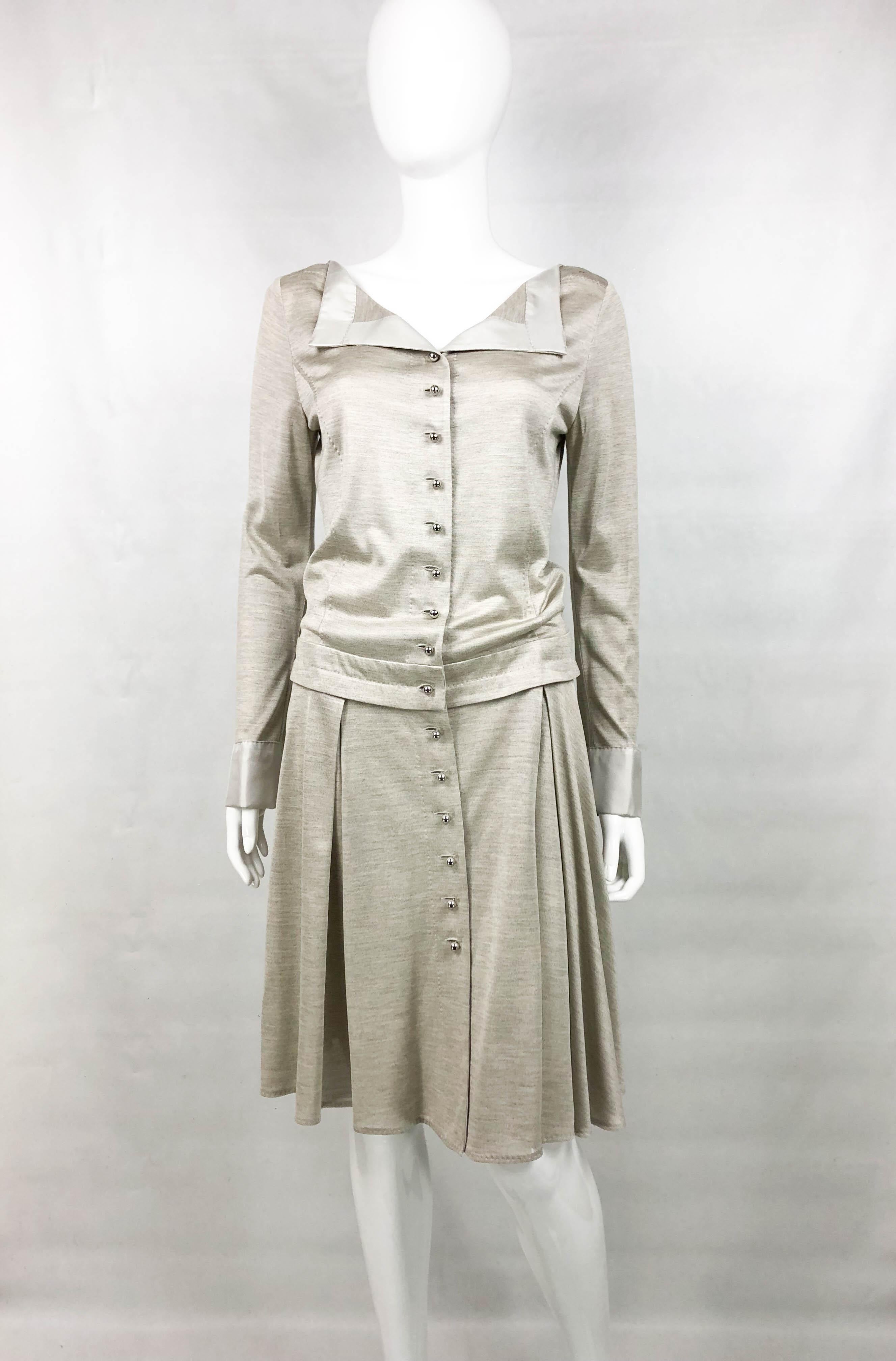 Louis Vuitton Gray Silk Jersey Shirt Dress (Grau) im Angebot
