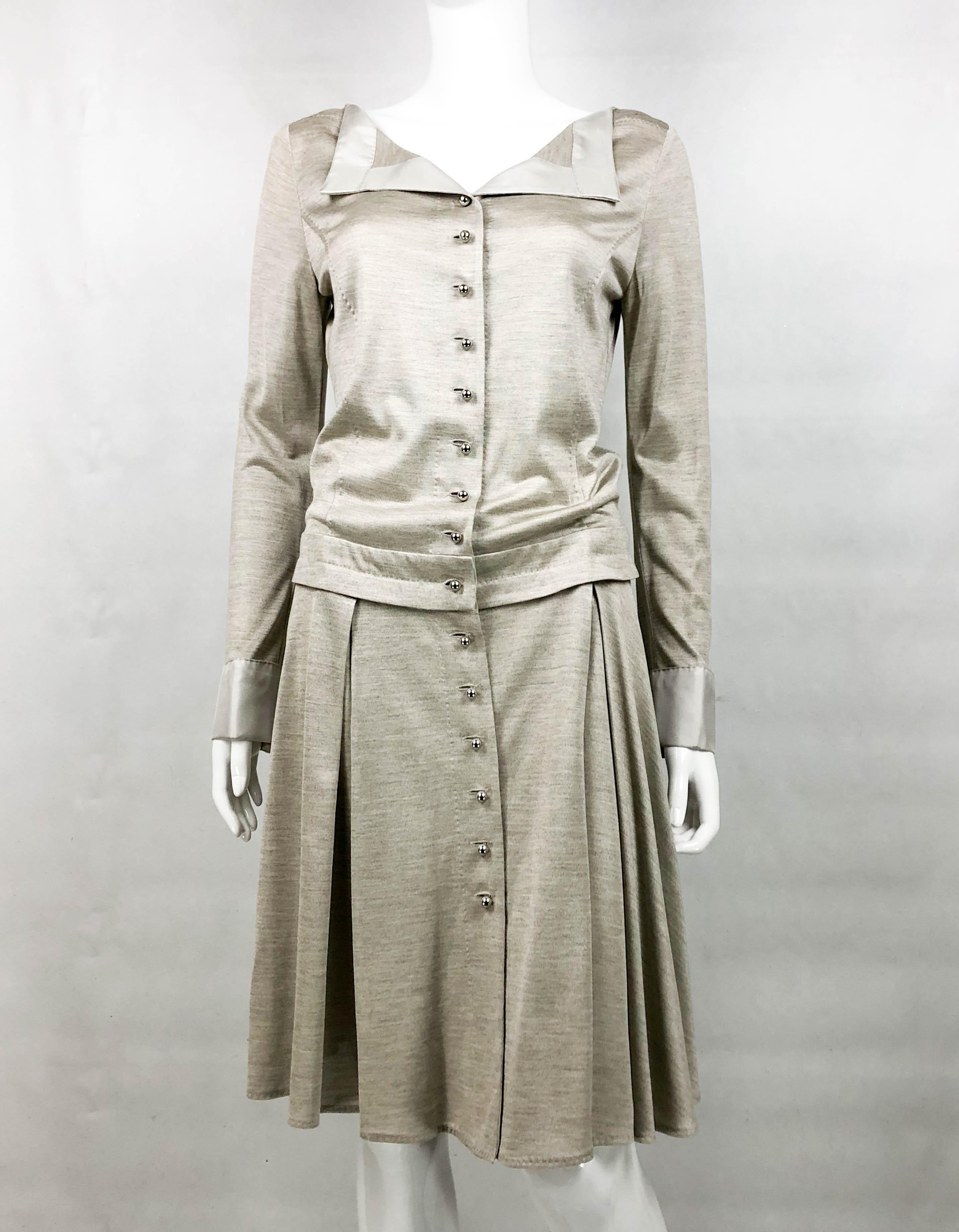 Louis Vuitton Gray Silk Jersey Shirt Dress im Zustand „Hervorragend“ im Angebot in London, Chelsea