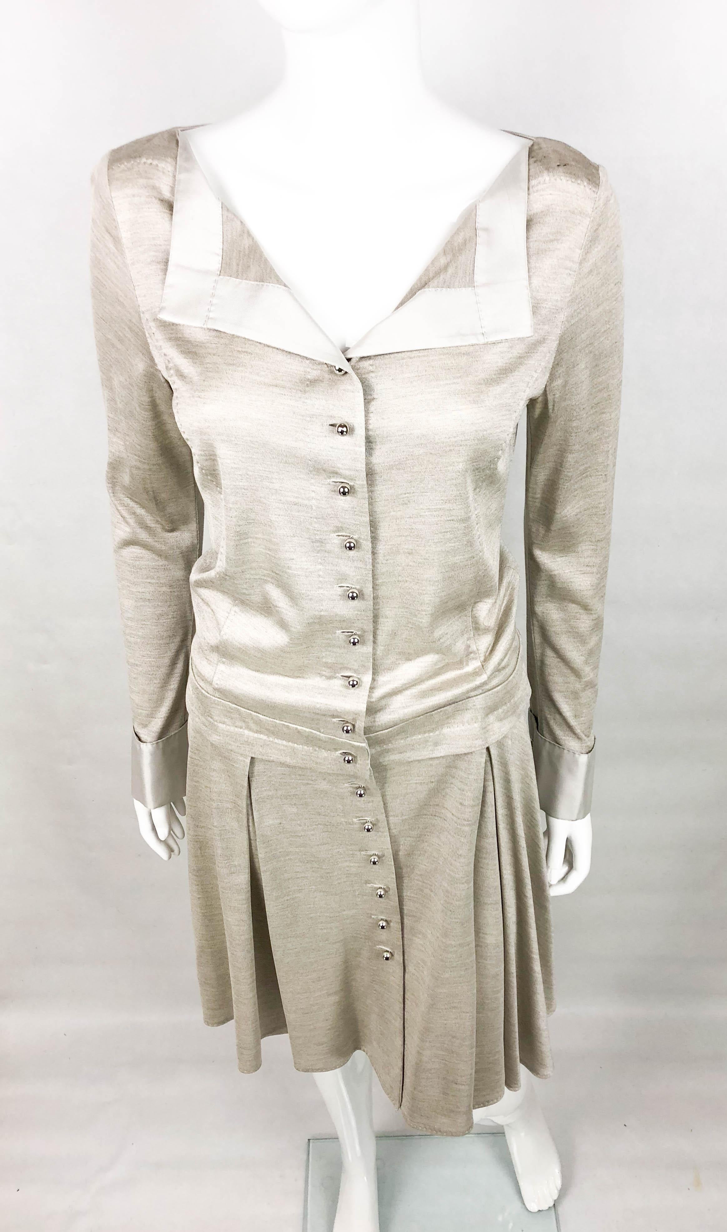 Louis Vuitton Gray Silk Jersey Shirt Dress im Angebot 1
