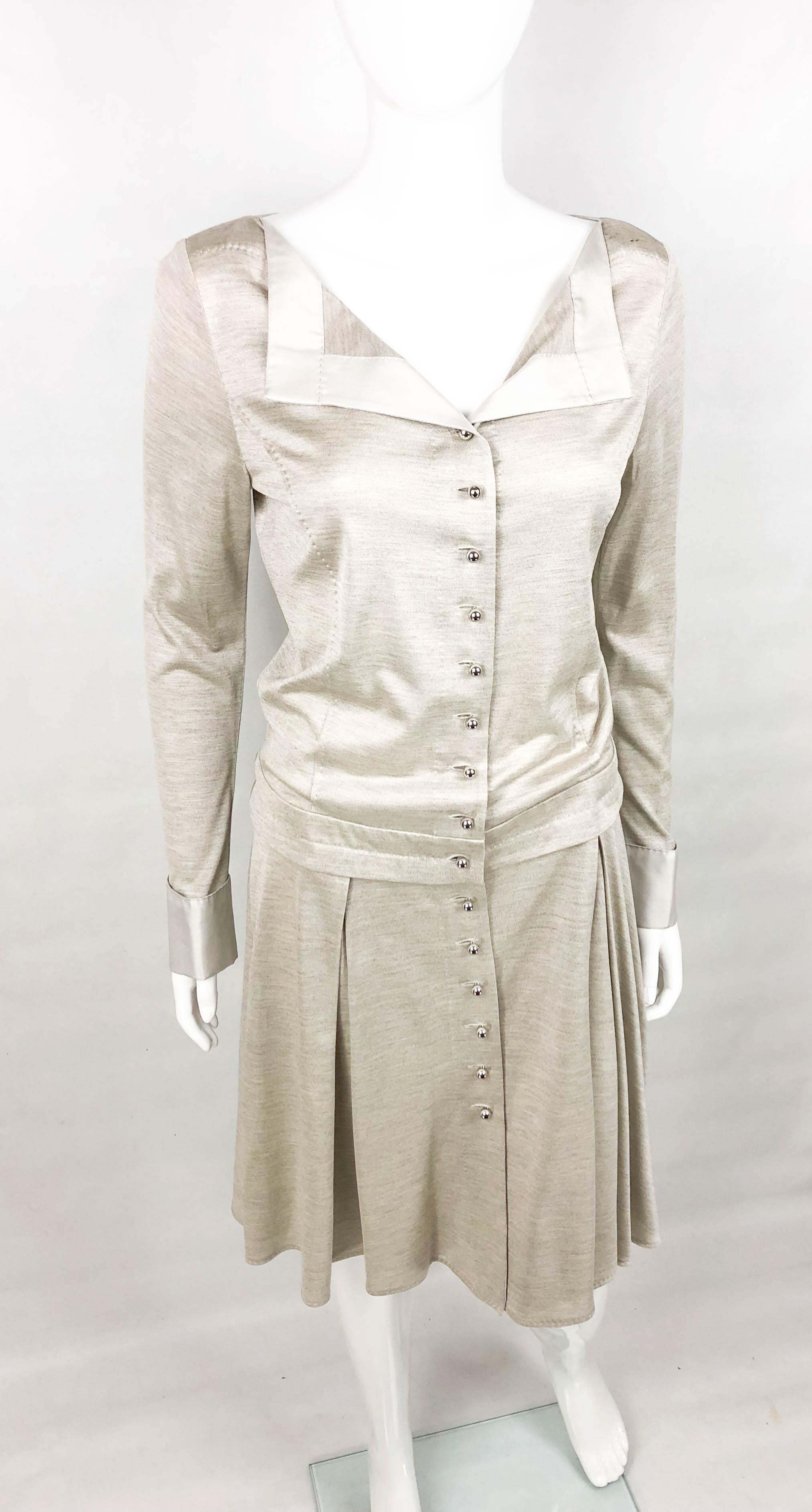 Louis Vuitton Gray Silk Jersey Shirt Dress im Angebot 2