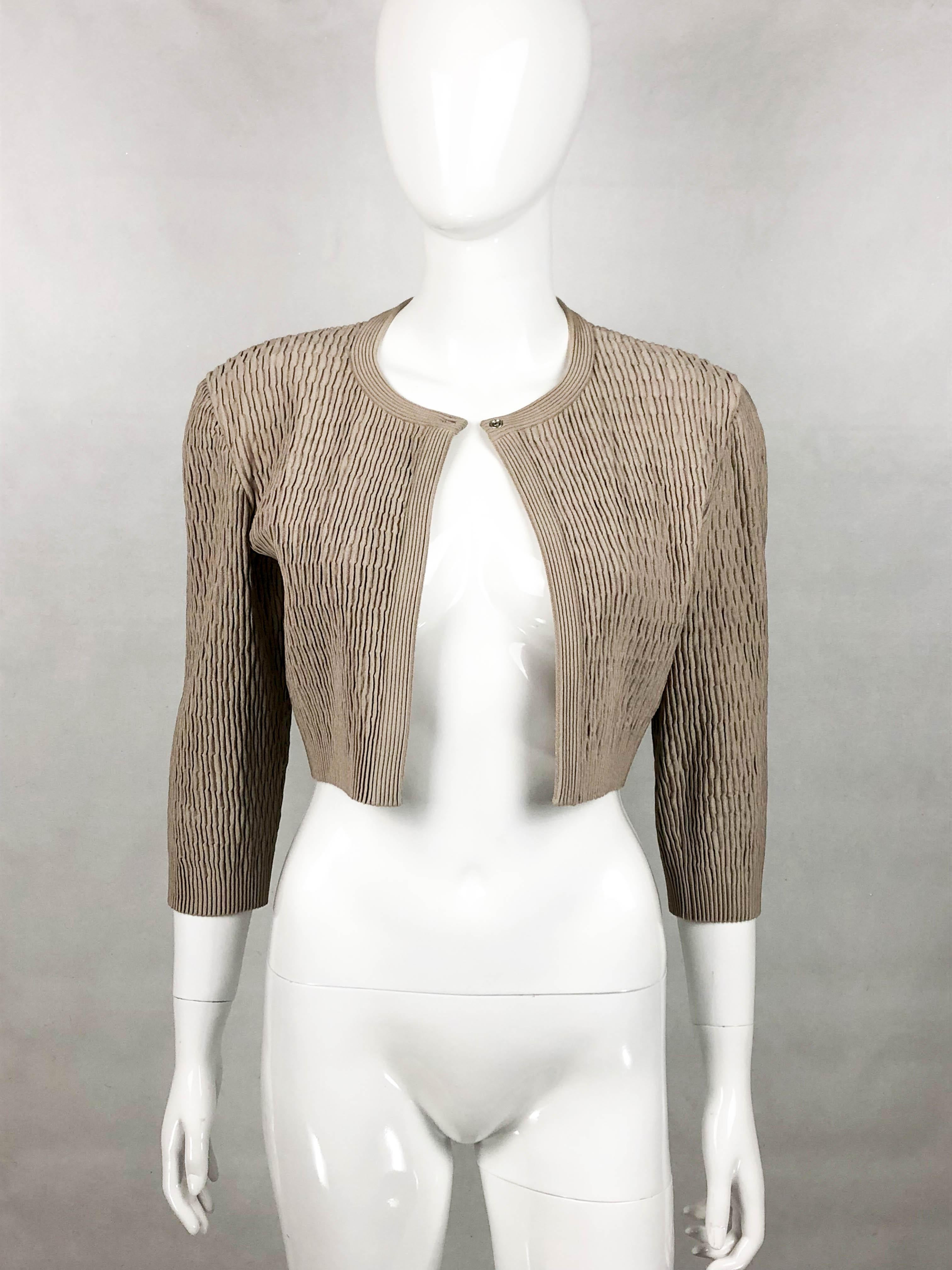 Brown Azzedine Alaia Taupe Stretch Cropped Jacket, 2000s For Sale
