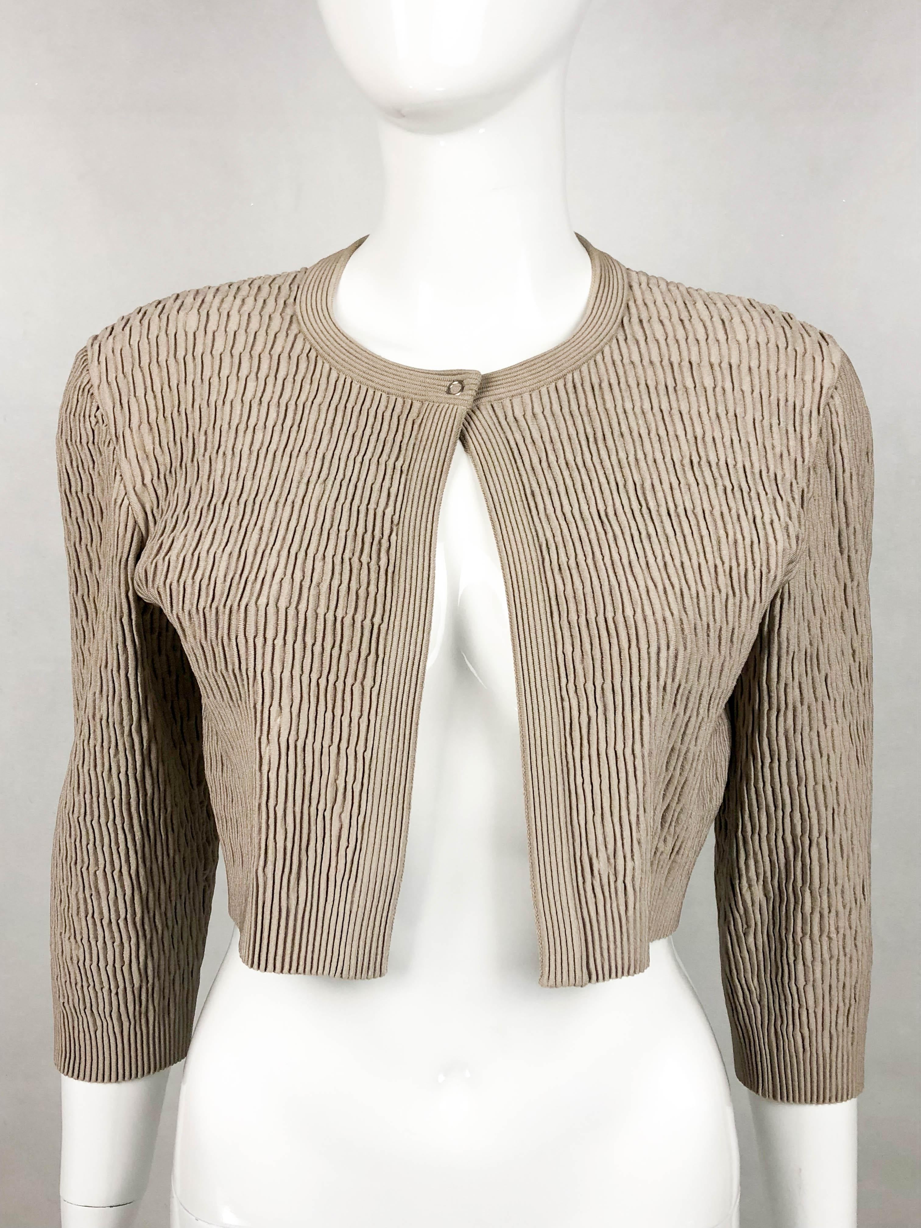 Women's Azzedine Alaia Taupe Stretch Cropped Jacket, 2000s For Sale