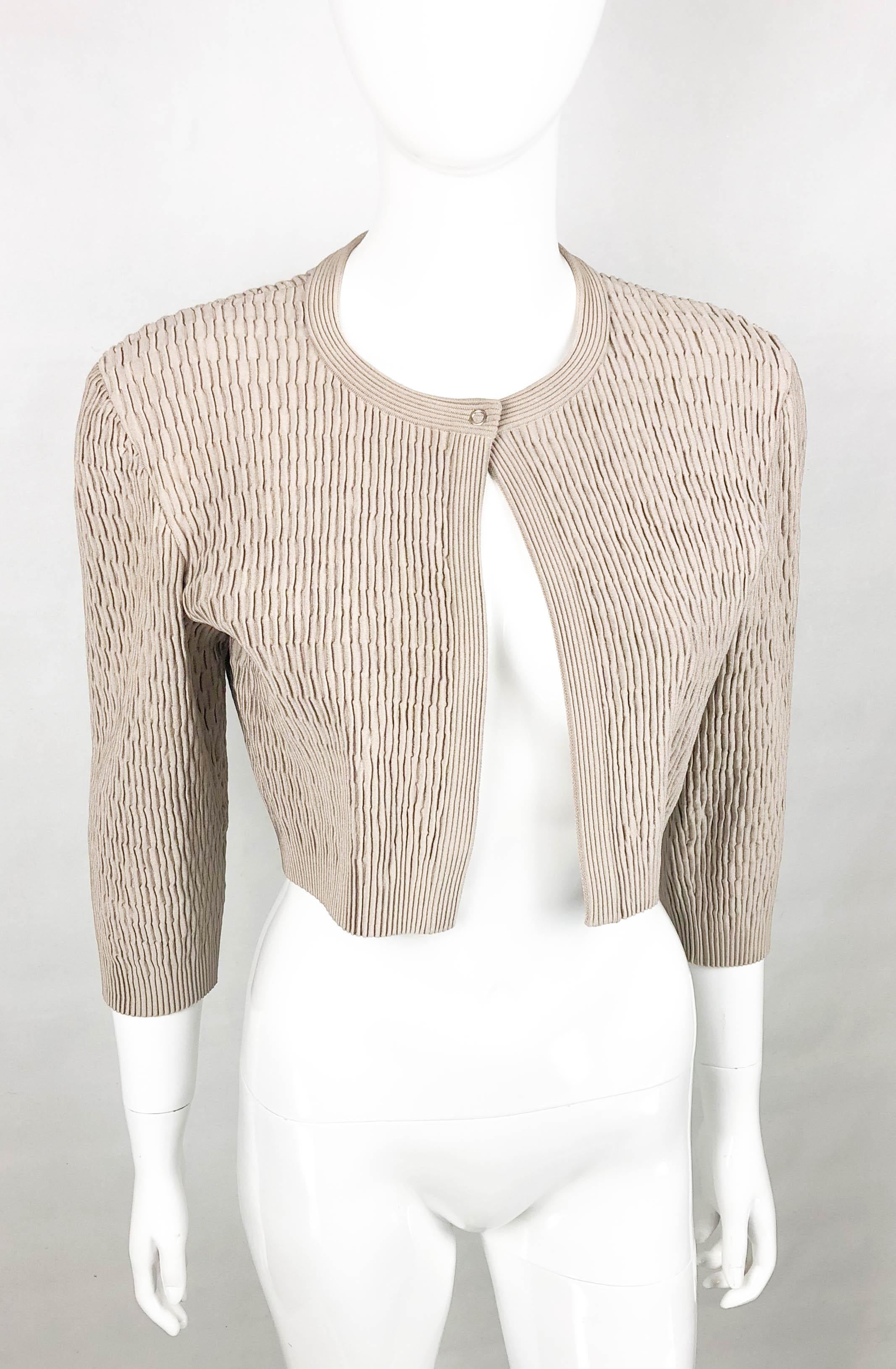 Azzedine Alaia Taupe Stretch Cropped Jacket, 2000s For Sale 3