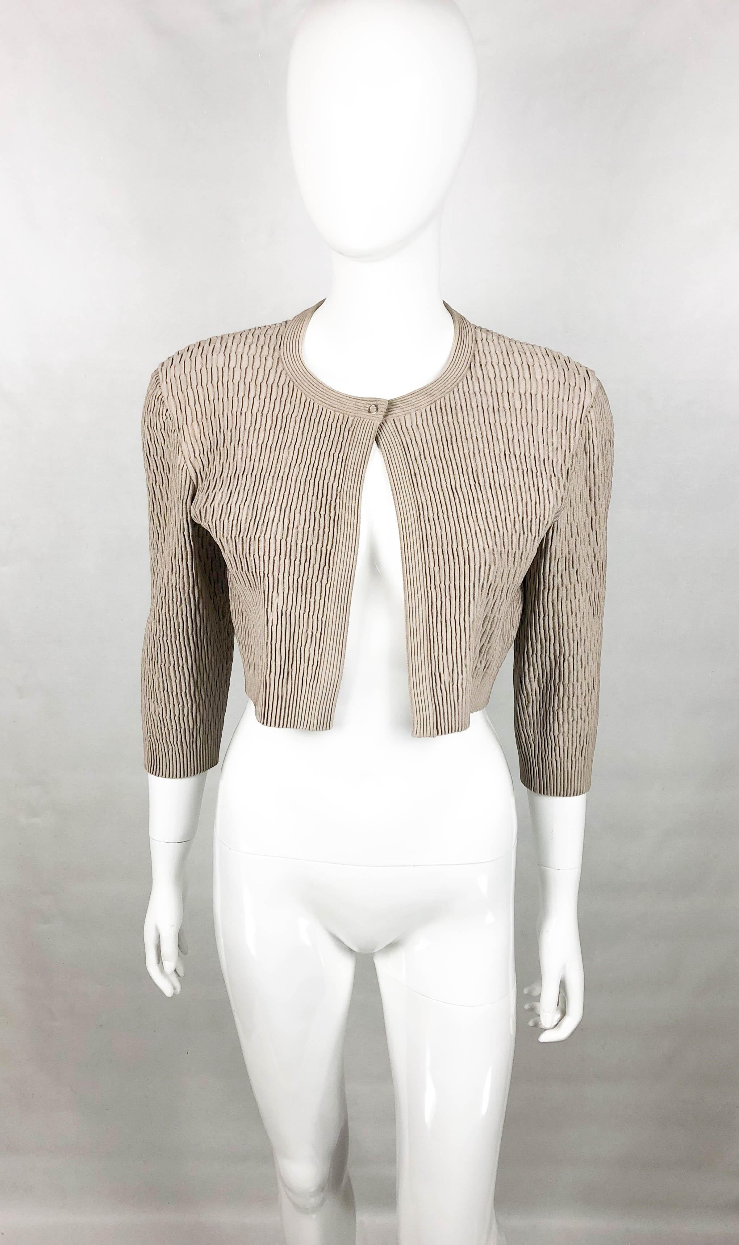 Azzedine Alaia Taupe Stretch Cropped Jacket, 2000s In Excellent Condition For Sale In London, Chelsea