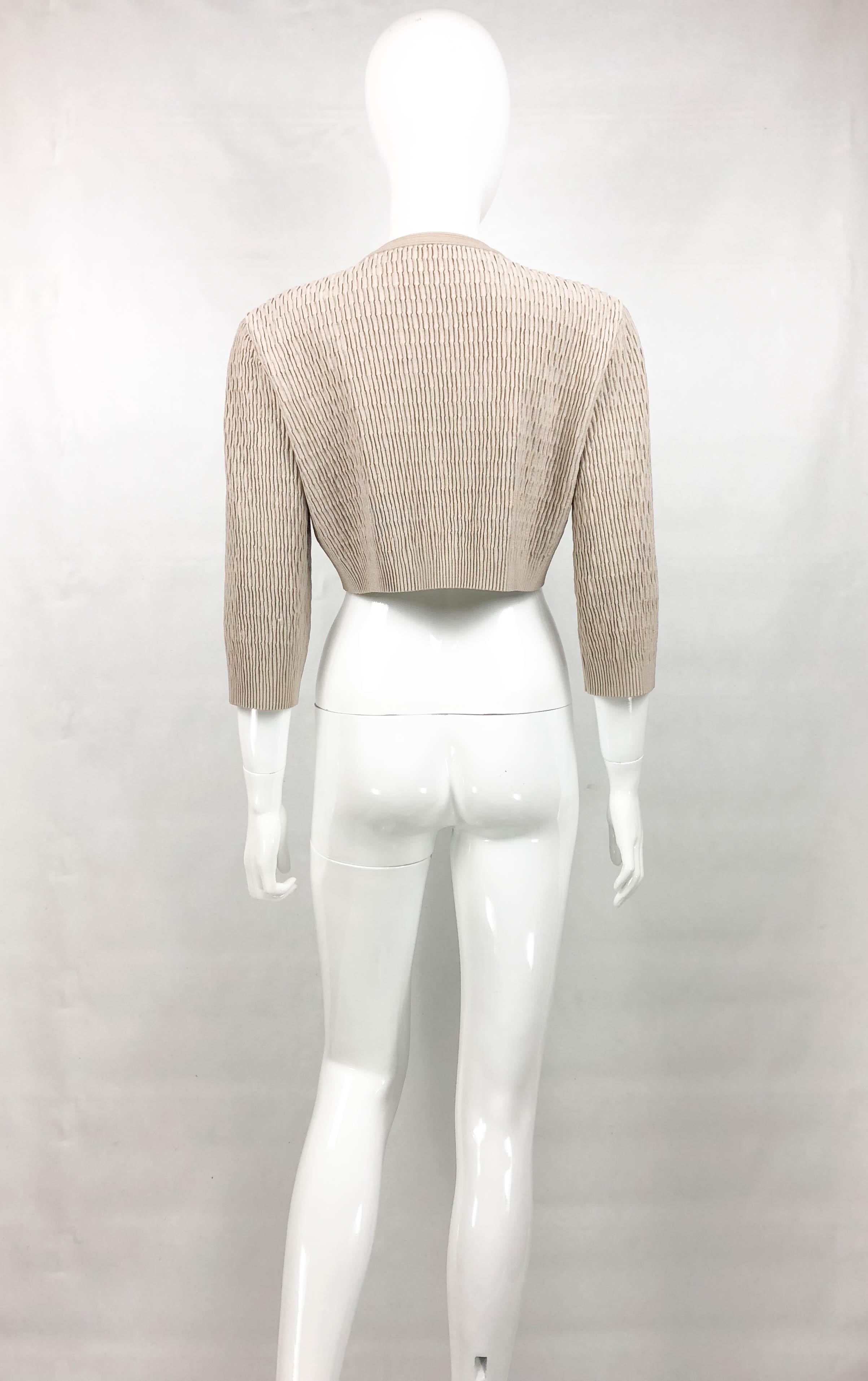 Azzedine Alaia Taupe Stretch Cropped Jacket, 2000s For Sale 5