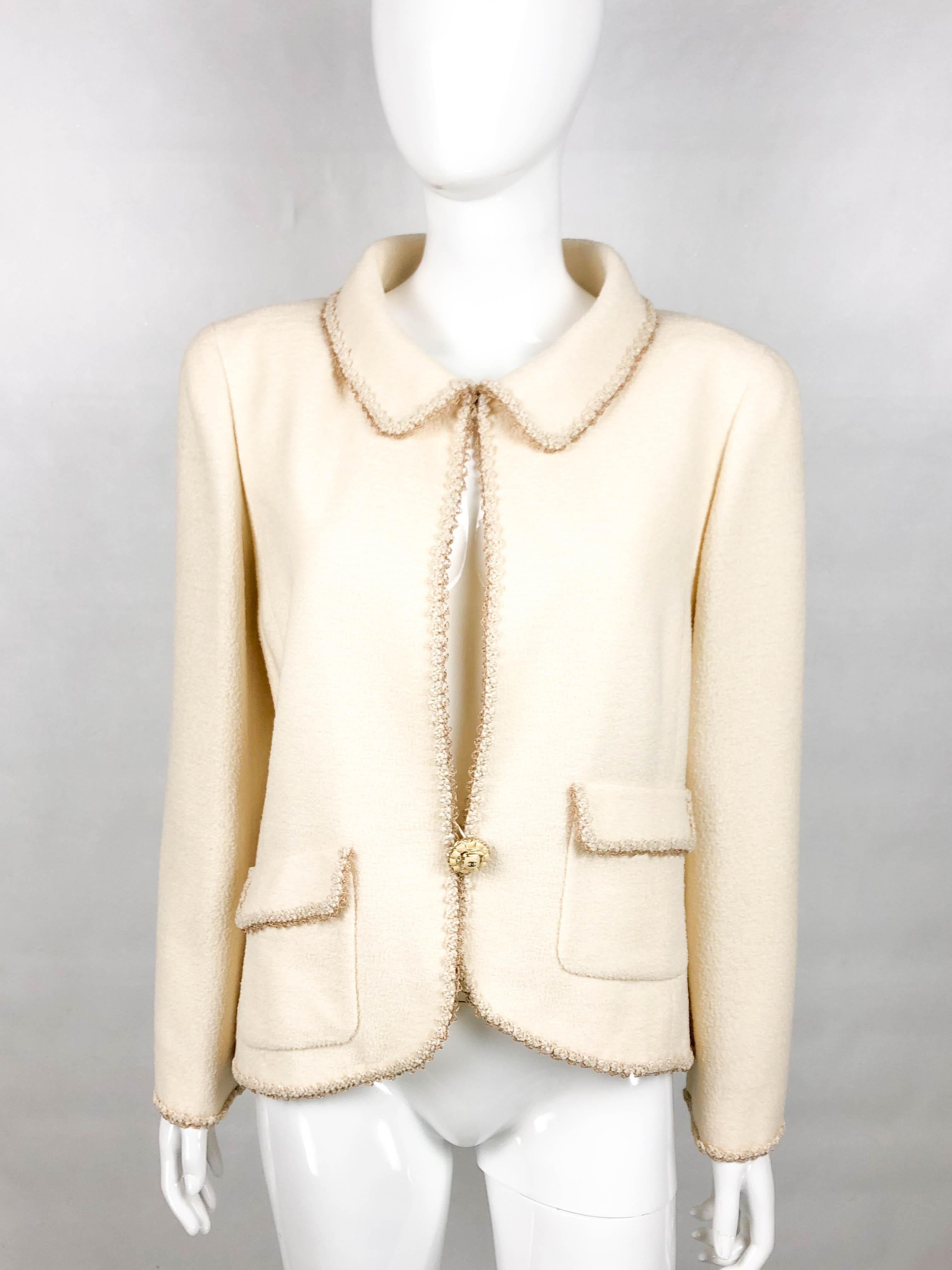 2010 Unworn Chanel Runway Cream Jacket and Dress Ensemble With Gold Thread Trim 6