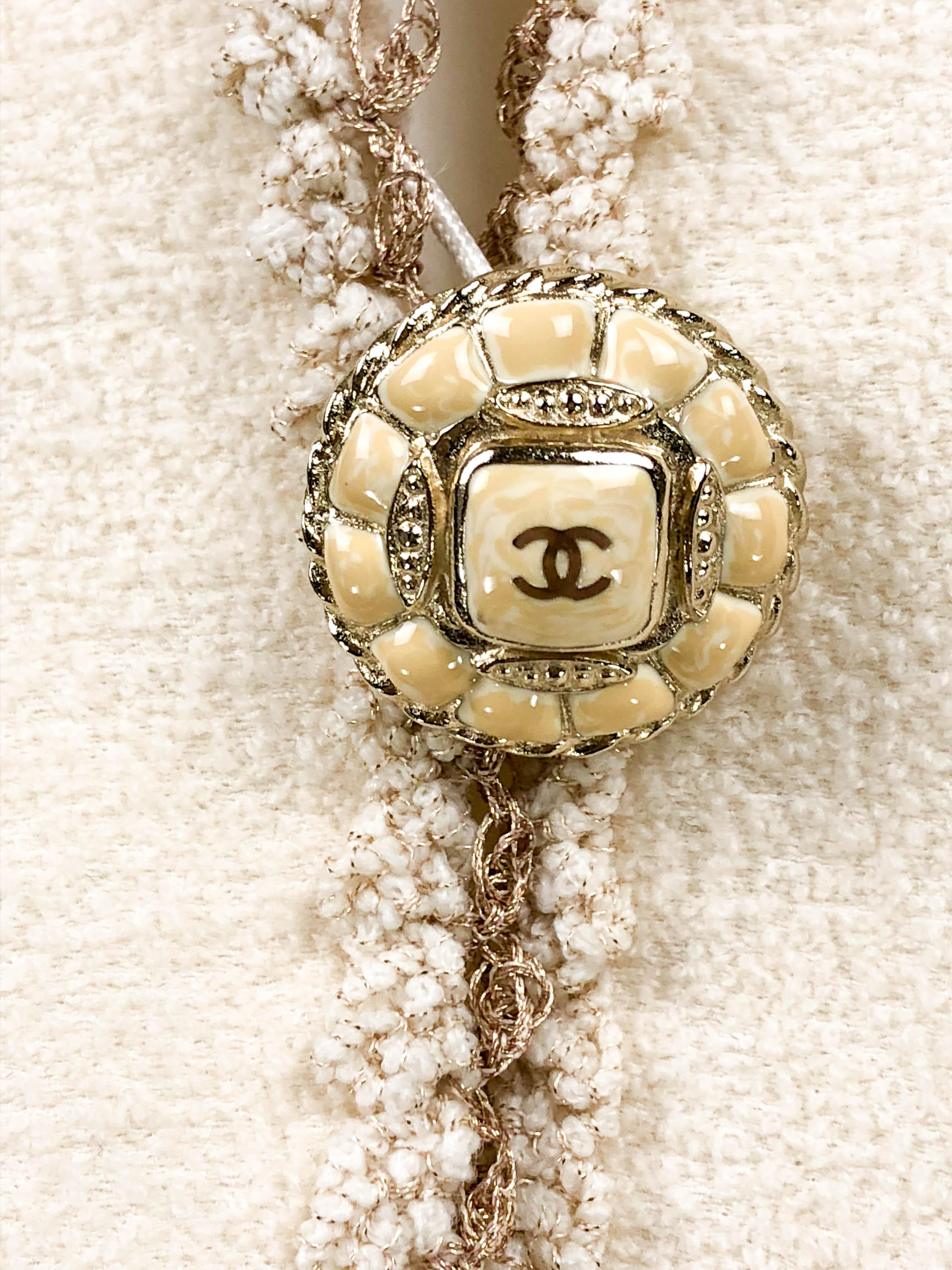 2010 Unworn Chanel Runway Cream Jacket and Dress Ensemble With Gold Thread Trim 10