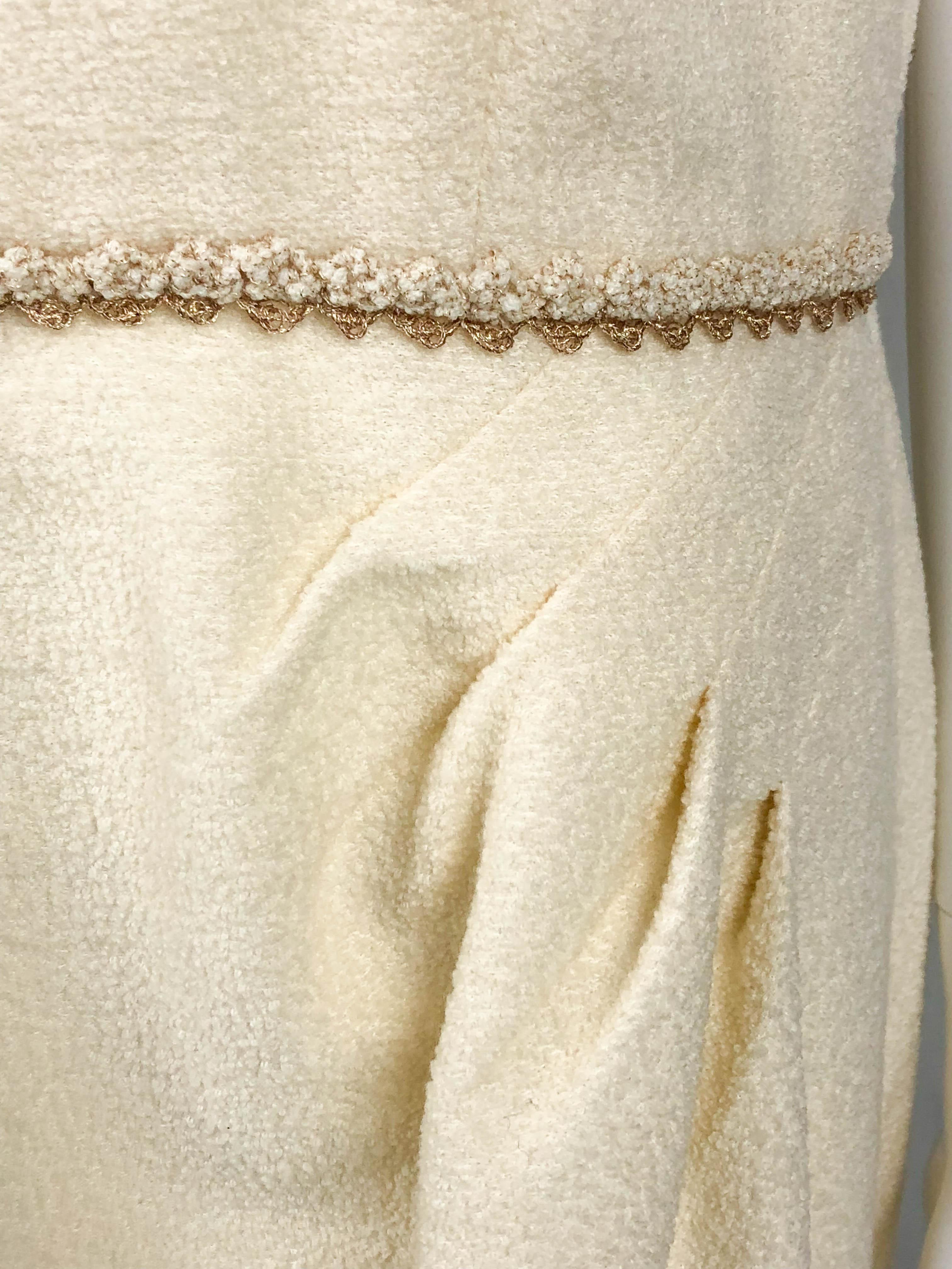 2010 Unworn Chanel Runway Cream Jacket and Dress Ensemble With Gold Thread Trim 8