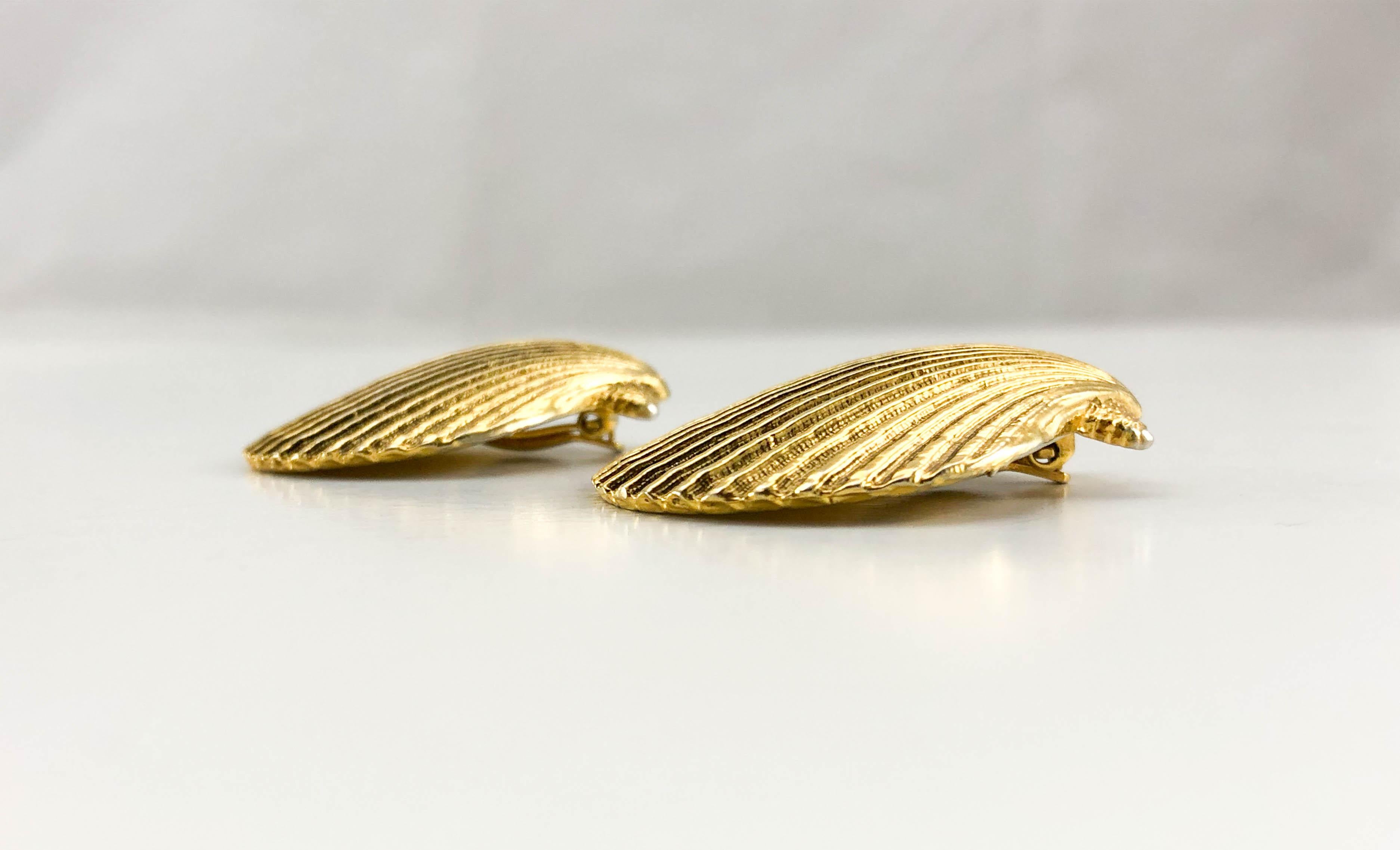 1980's Yves Saint Laurent Gilt Seashell Earrings For Sale 3
