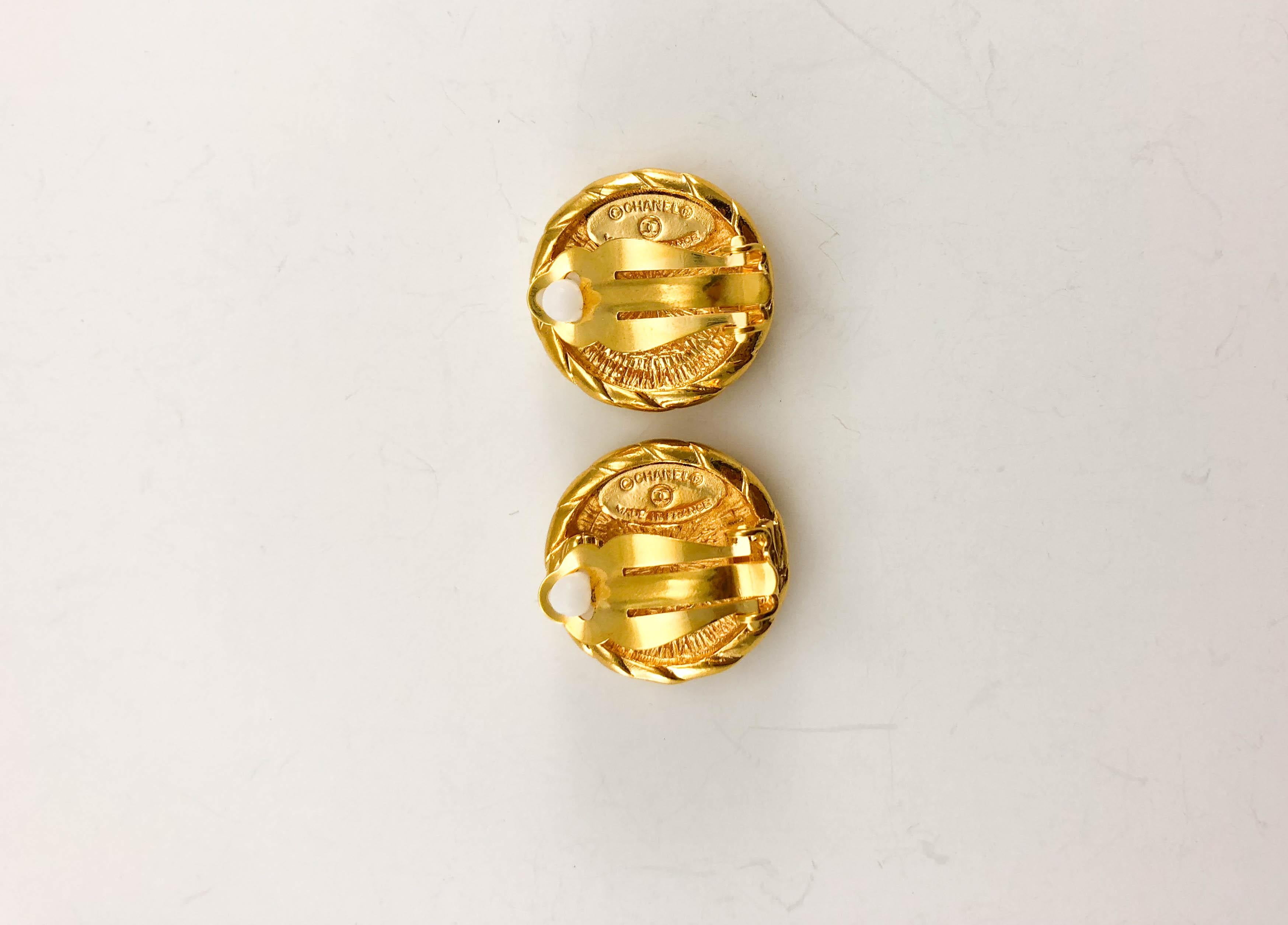 1980's Chanel Gold-Plated Numbered Round Logo Earrings 3