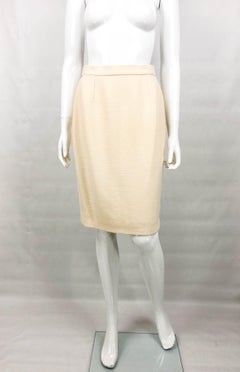 1980's Chanel Cream Wool Skirt With Knitted Side Stripe