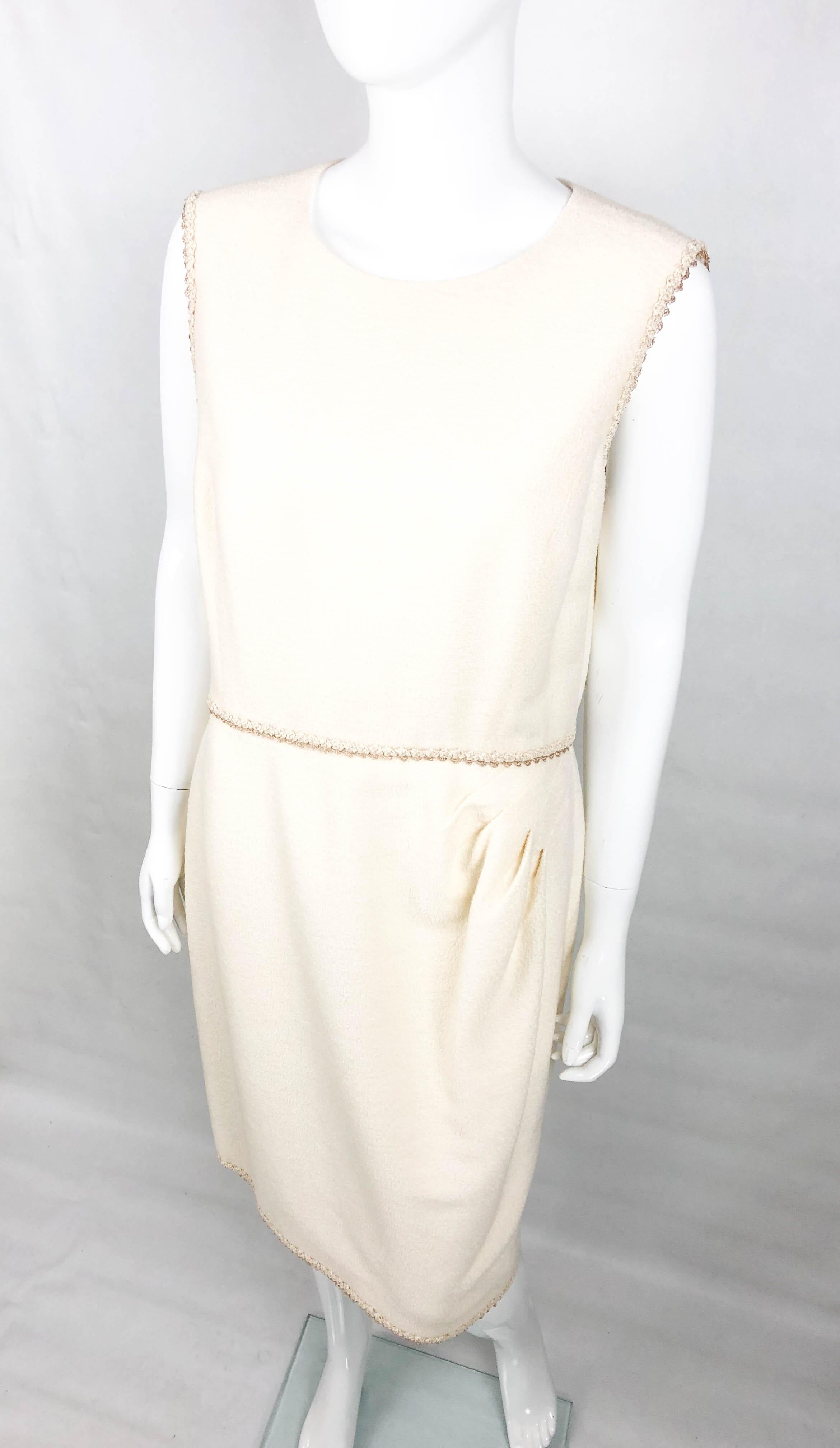 2010 Unworn Chanel Runway Look Cream Dress With Gold Thread Trim For Sale 2